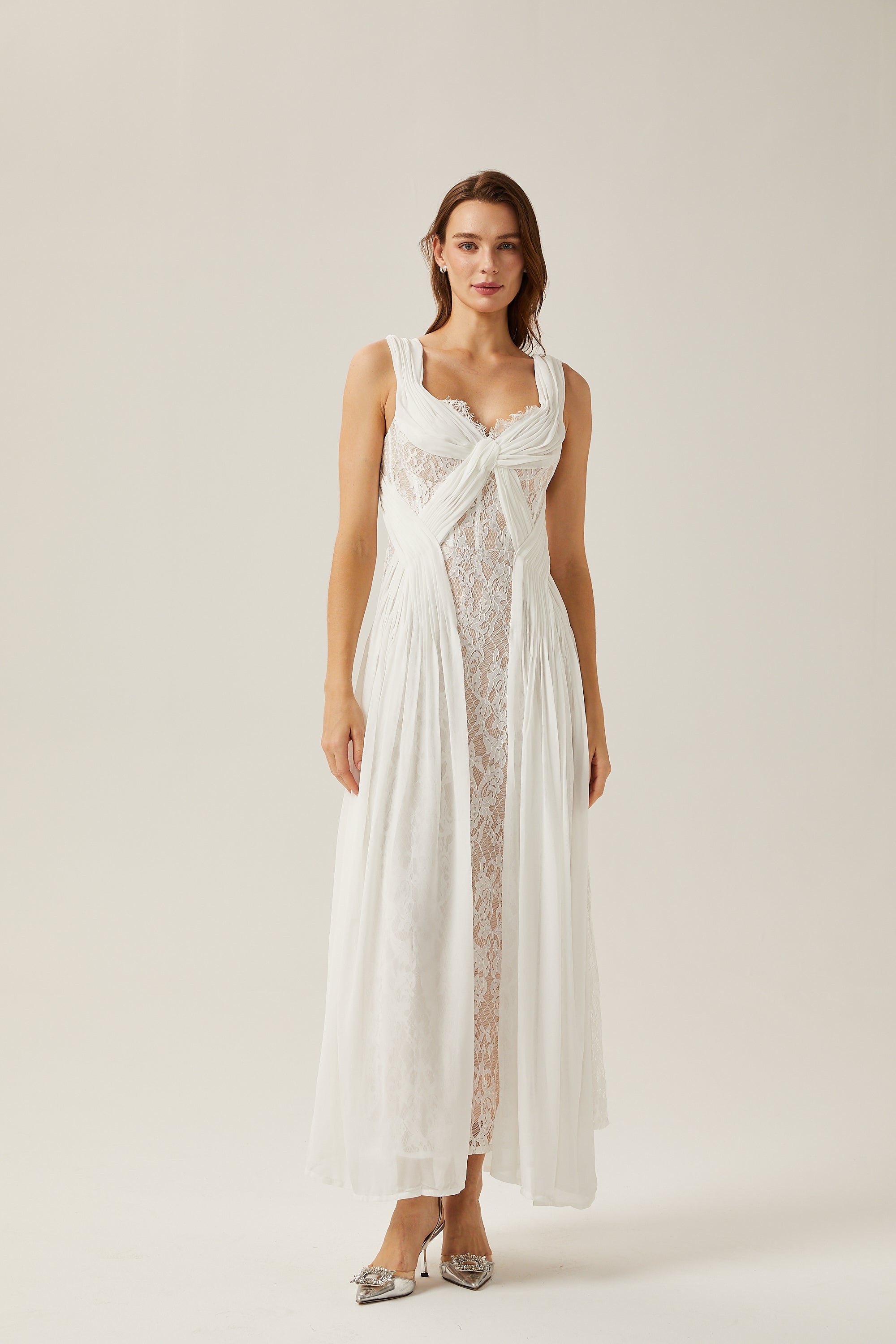 Arantxa white lace pleated maxi dress (Final Sale-US Only)