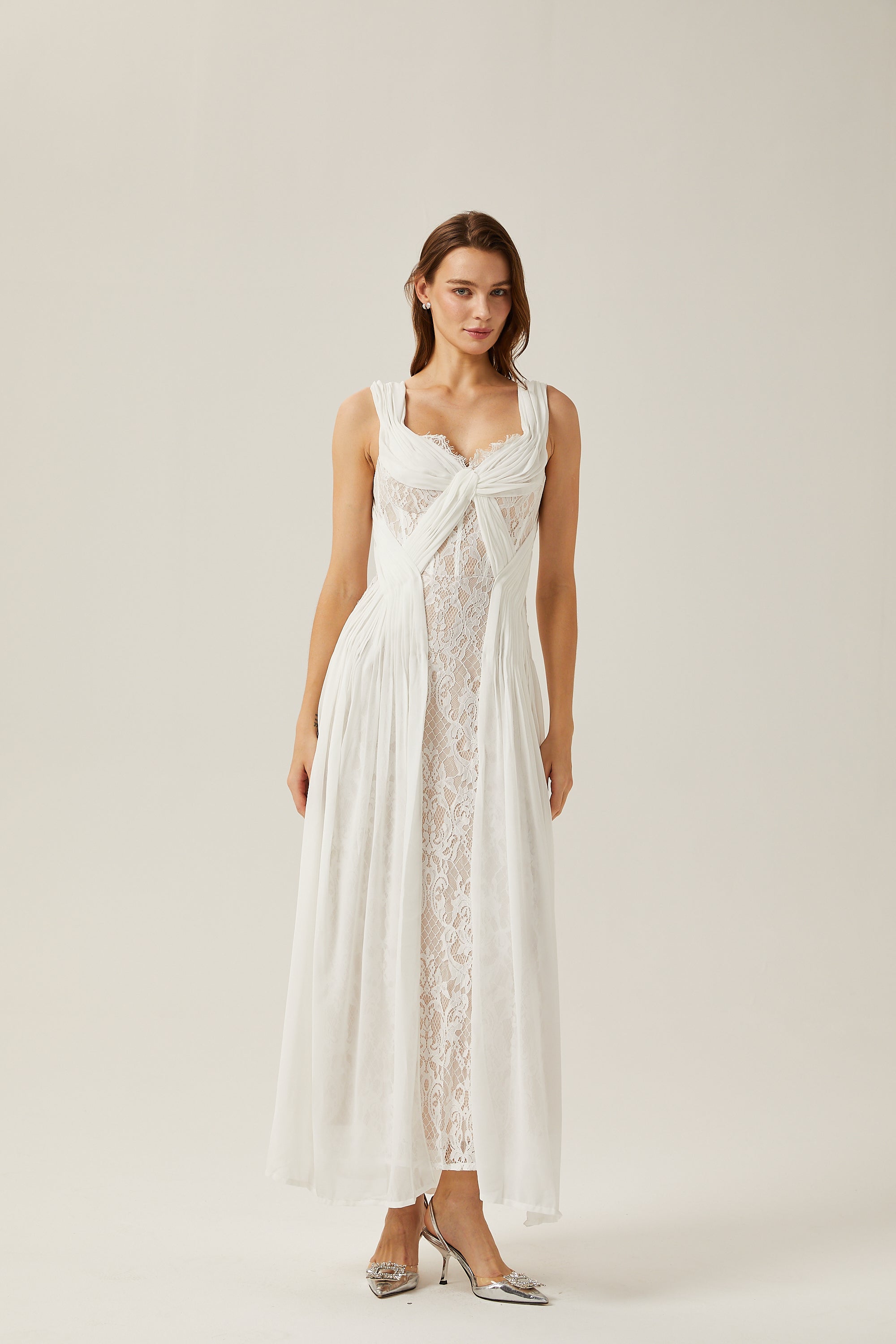 Arantxa white lace pleated maxi dress (Final Sale-US Only)