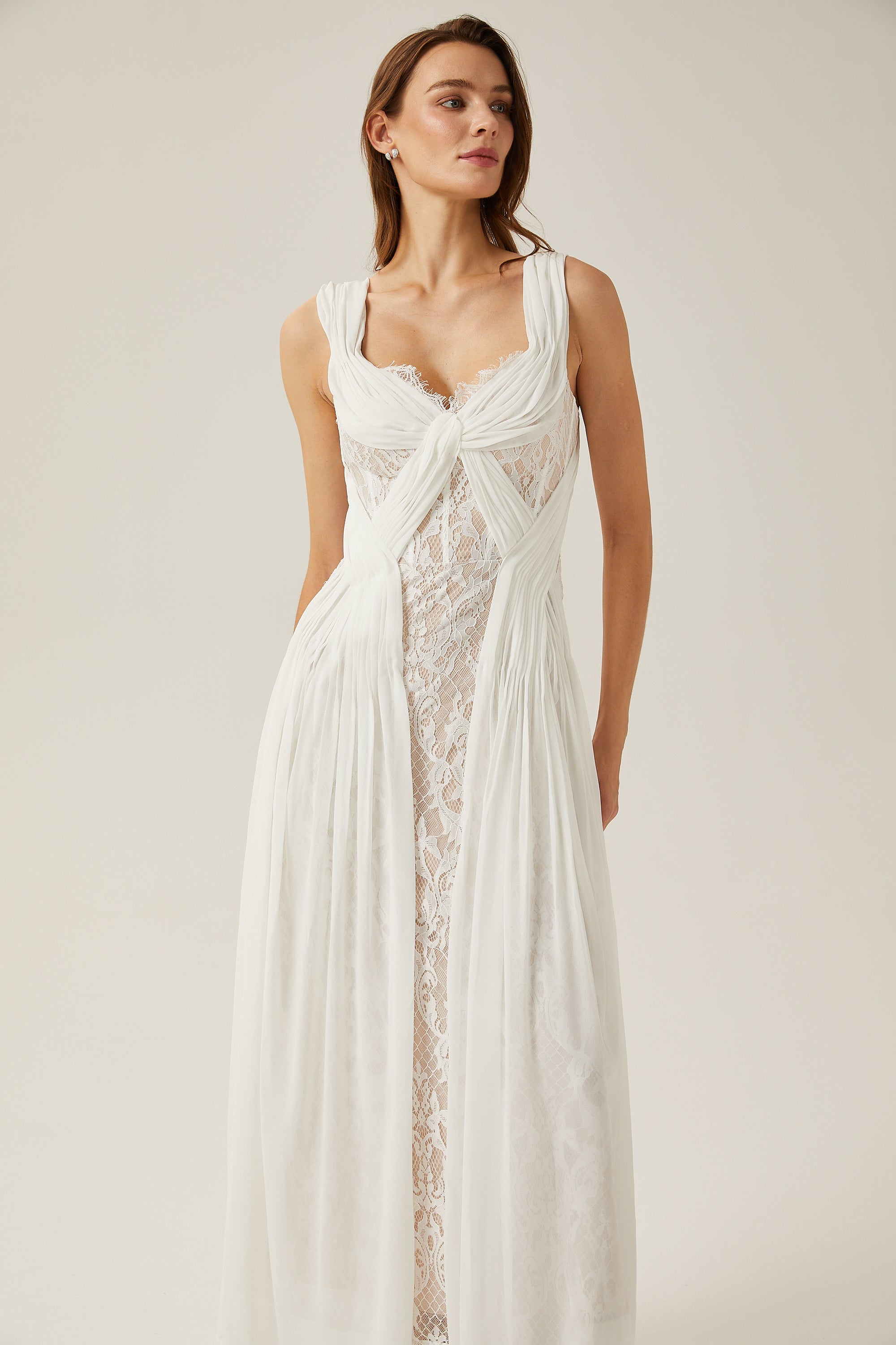Arantxa white lace pleated maxi dress (Final Sale-US Only)