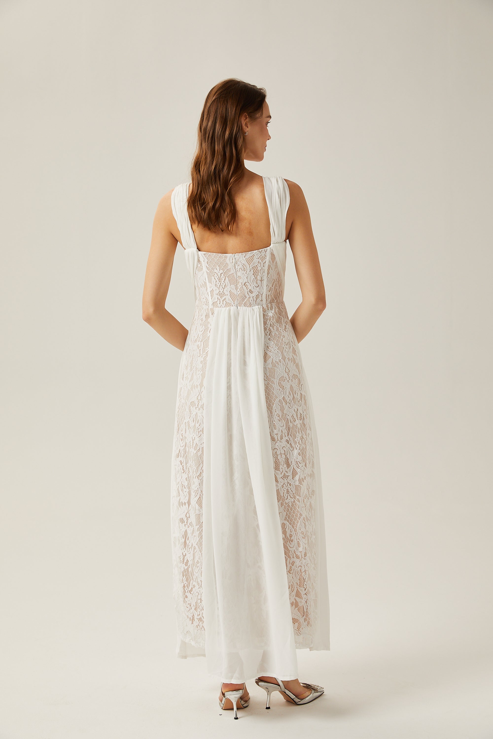 Arantxa white lace pleated maxi dress (Final Sale-US Only)