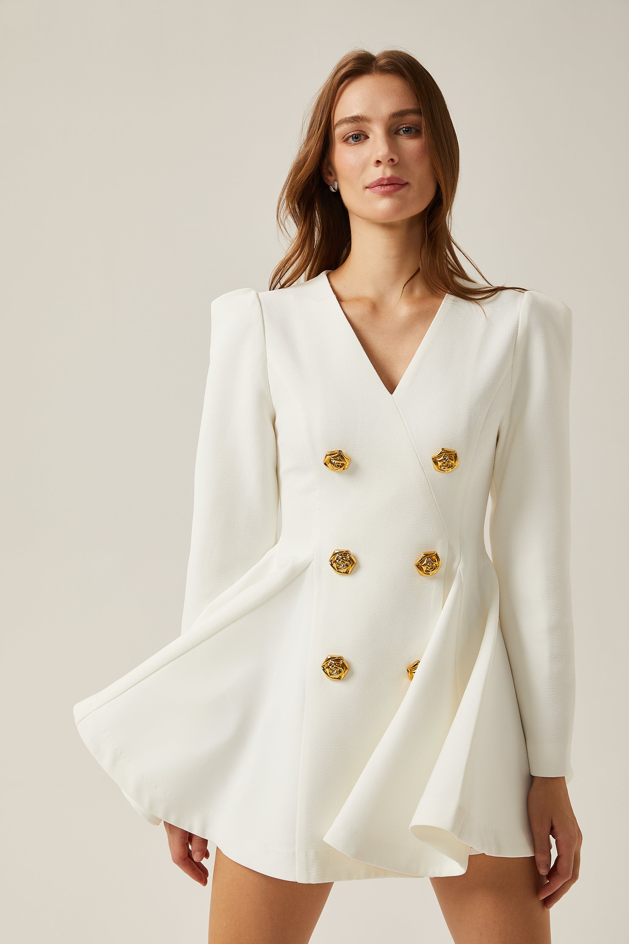 Élise pleated peplum-hem blazer dress in White (US Only)