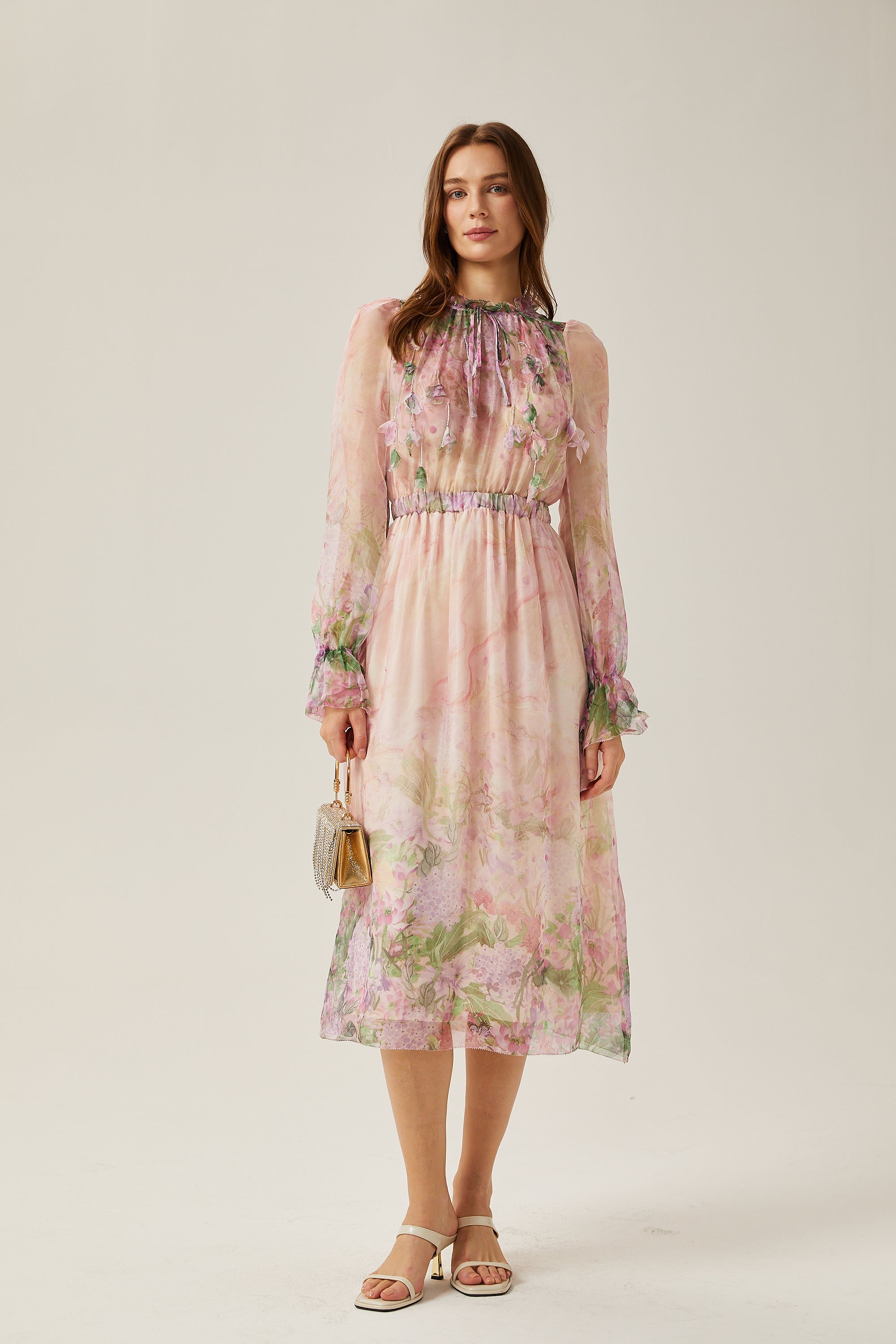 Justine floral-print cinched-waist midi dress (Final Sale-US Only)
