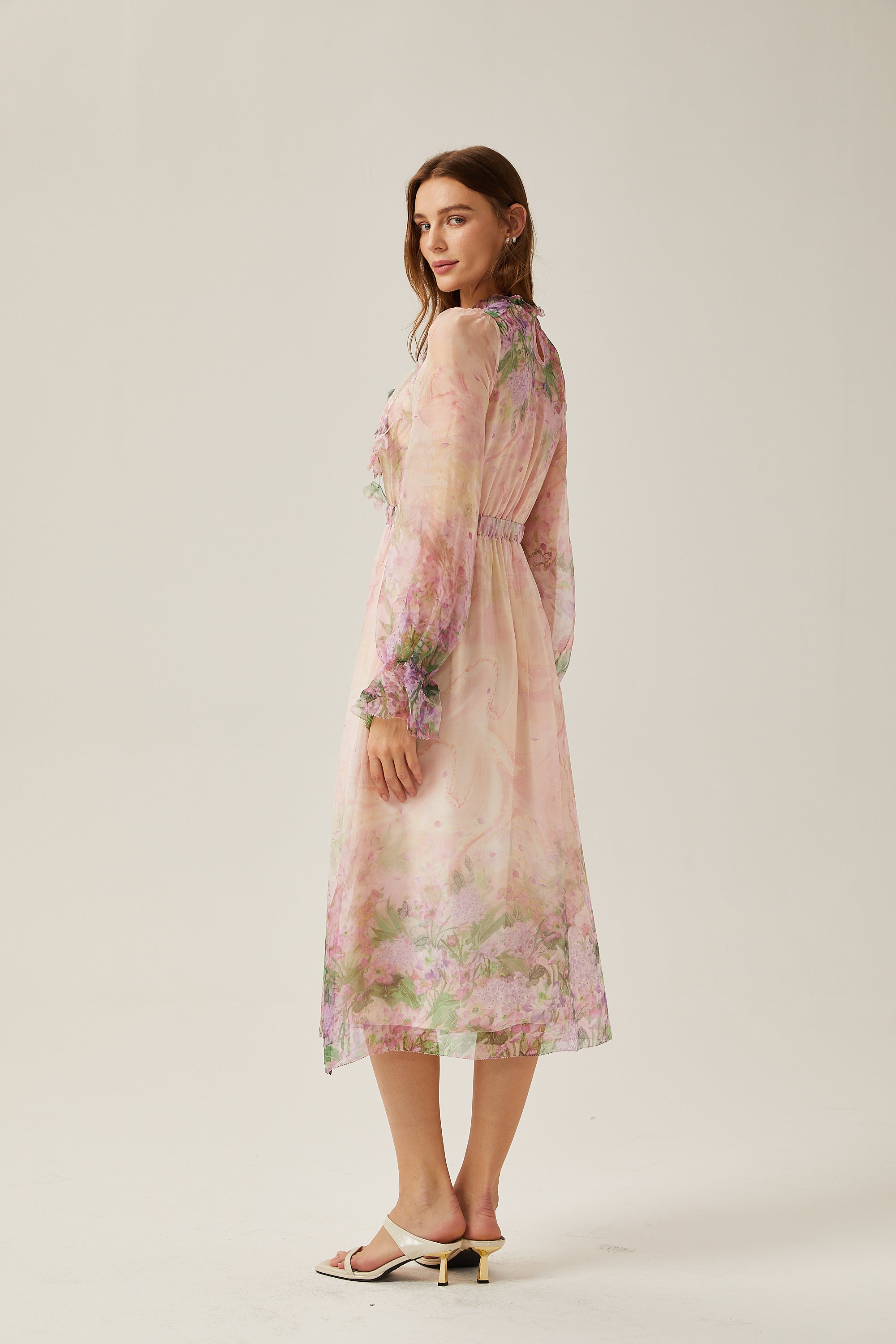 Justine floral-print cinched-waist midi dress (Final Sale-US Only)