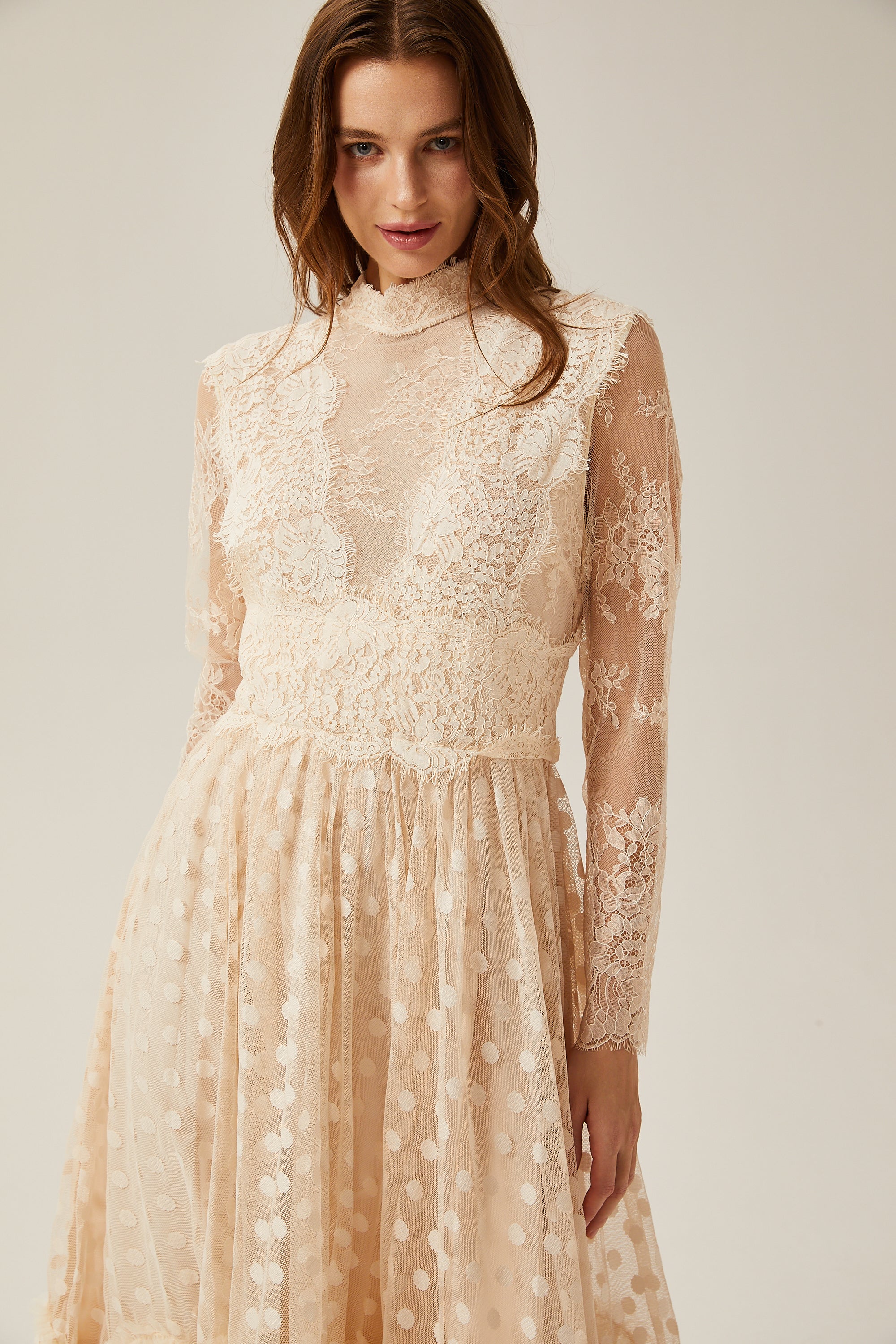 Éliane polka-dot lace-embroidered midi dress