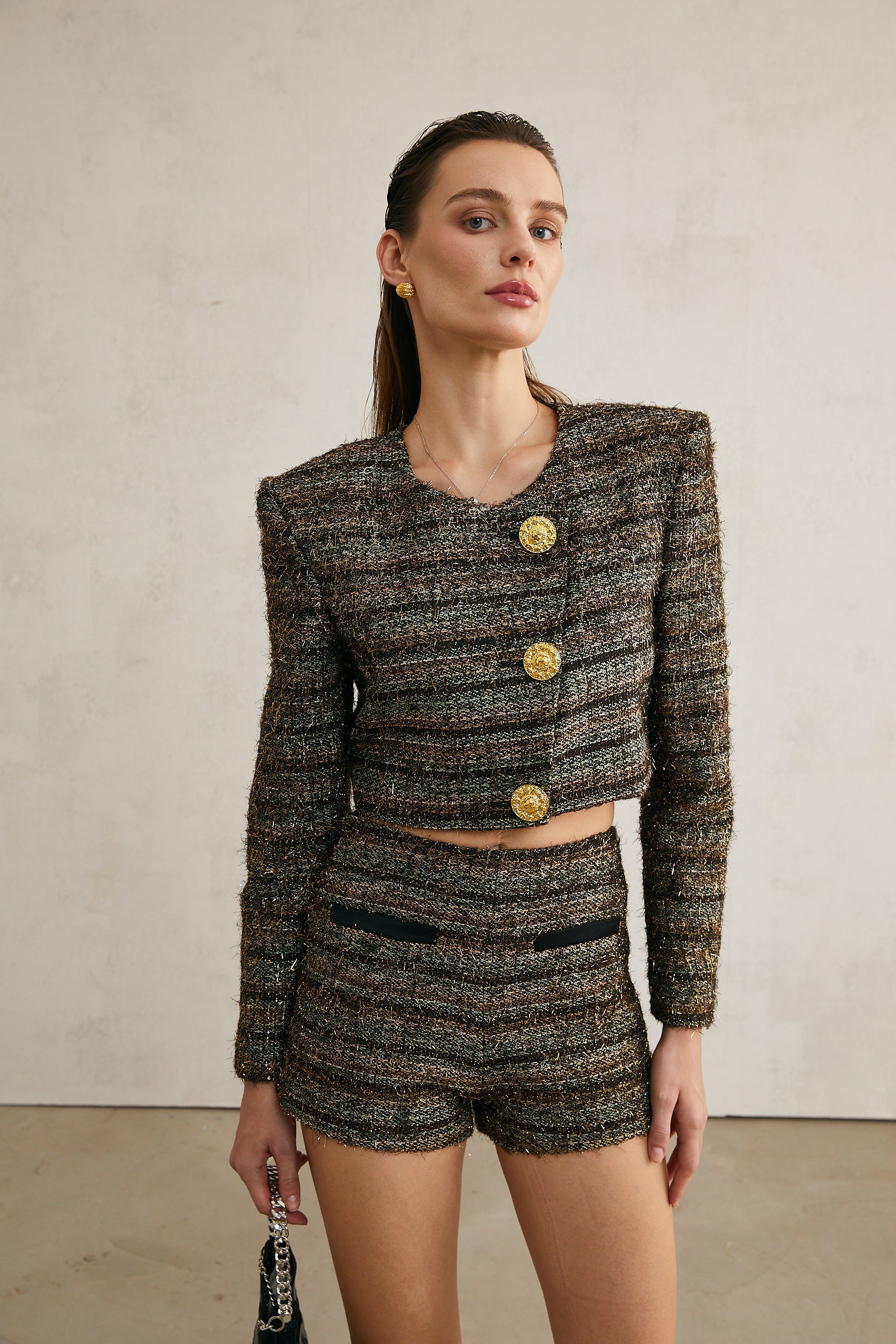 Éloïse tweed metallic-threading shorts (Final Sale-US Only)