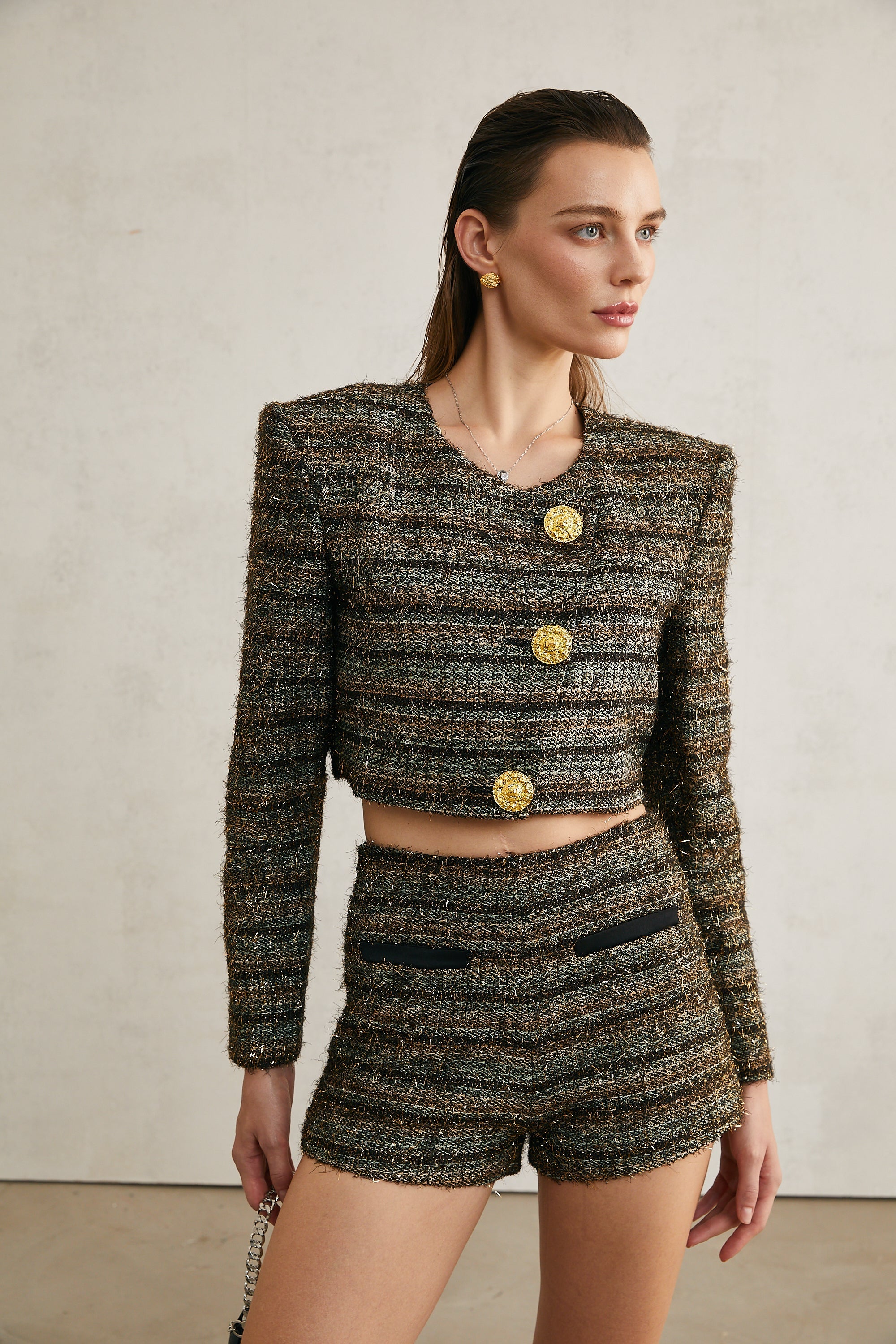 Éloïse tweed metallic-threading shorts (Final Sale-US Only)
