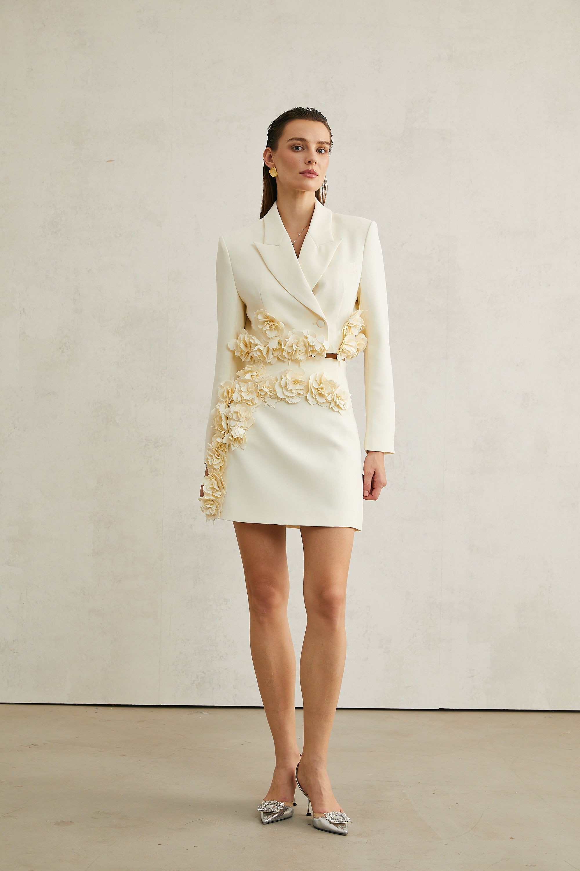 Vivien floral-appliqué jacket & skirt matching set (US Only)