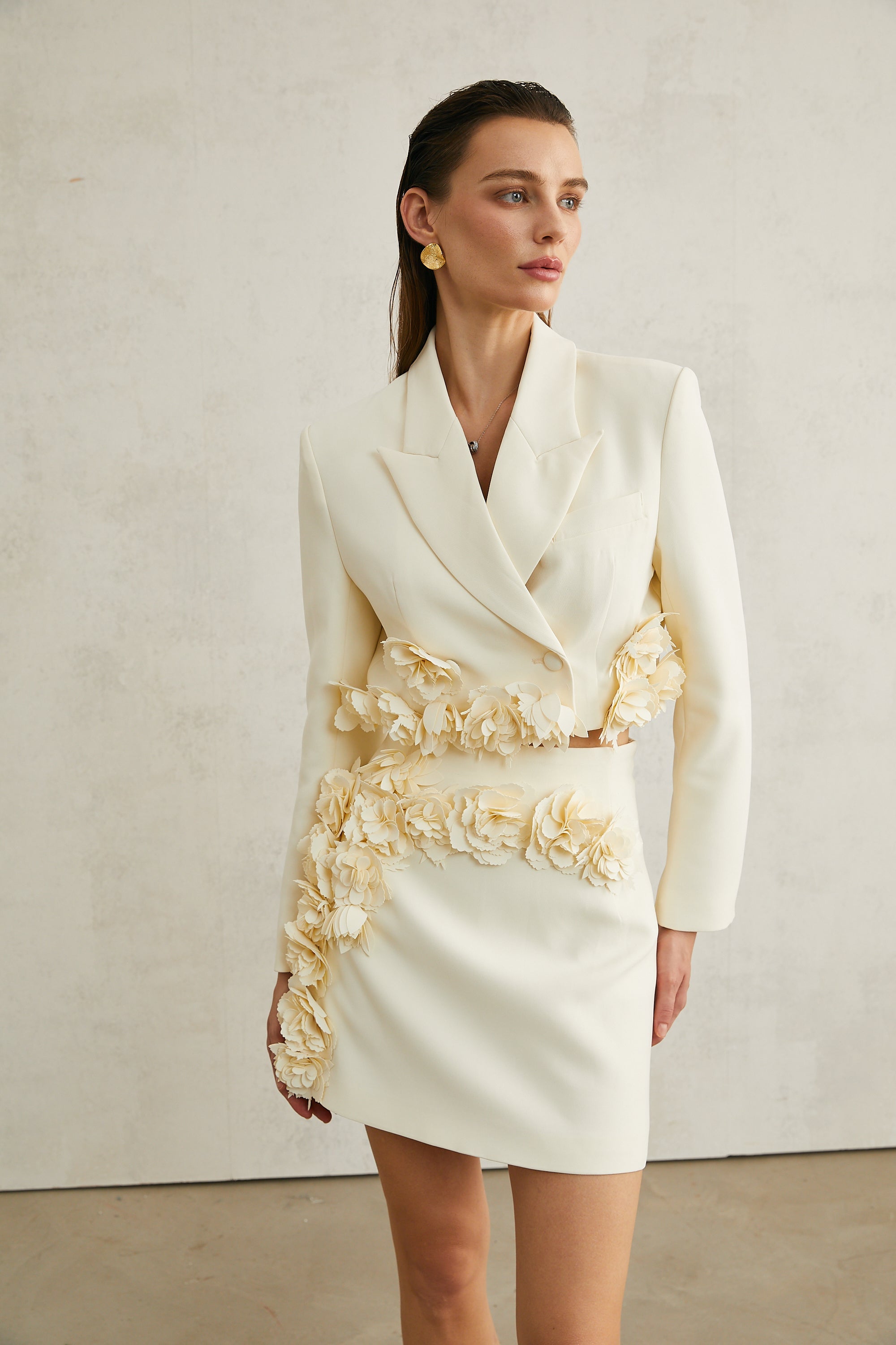 Vivien floral-appliqué jacket & skirt matching set (US Only)