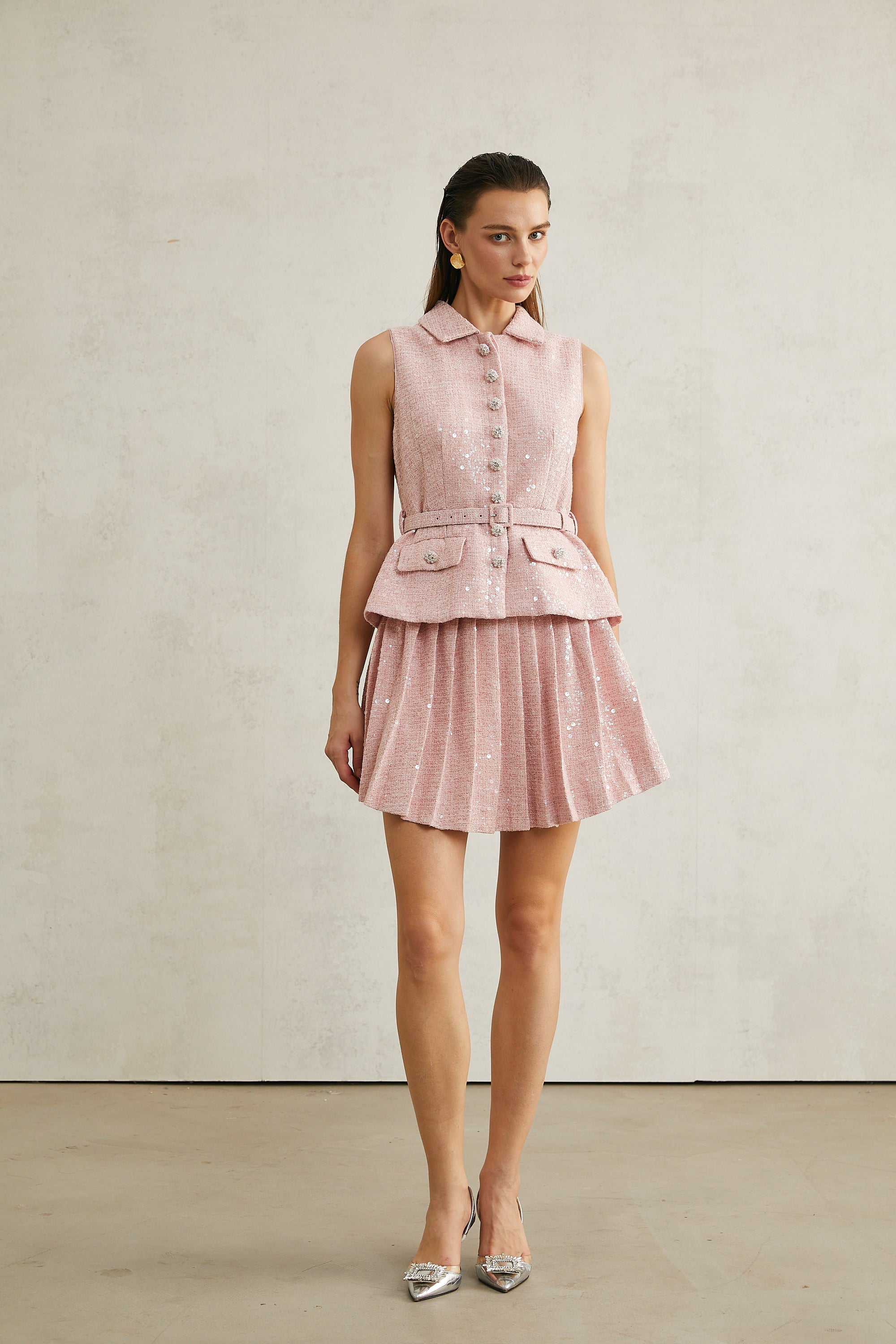 Élise pink pleated embellished mini dress (Final Sale-US Only)