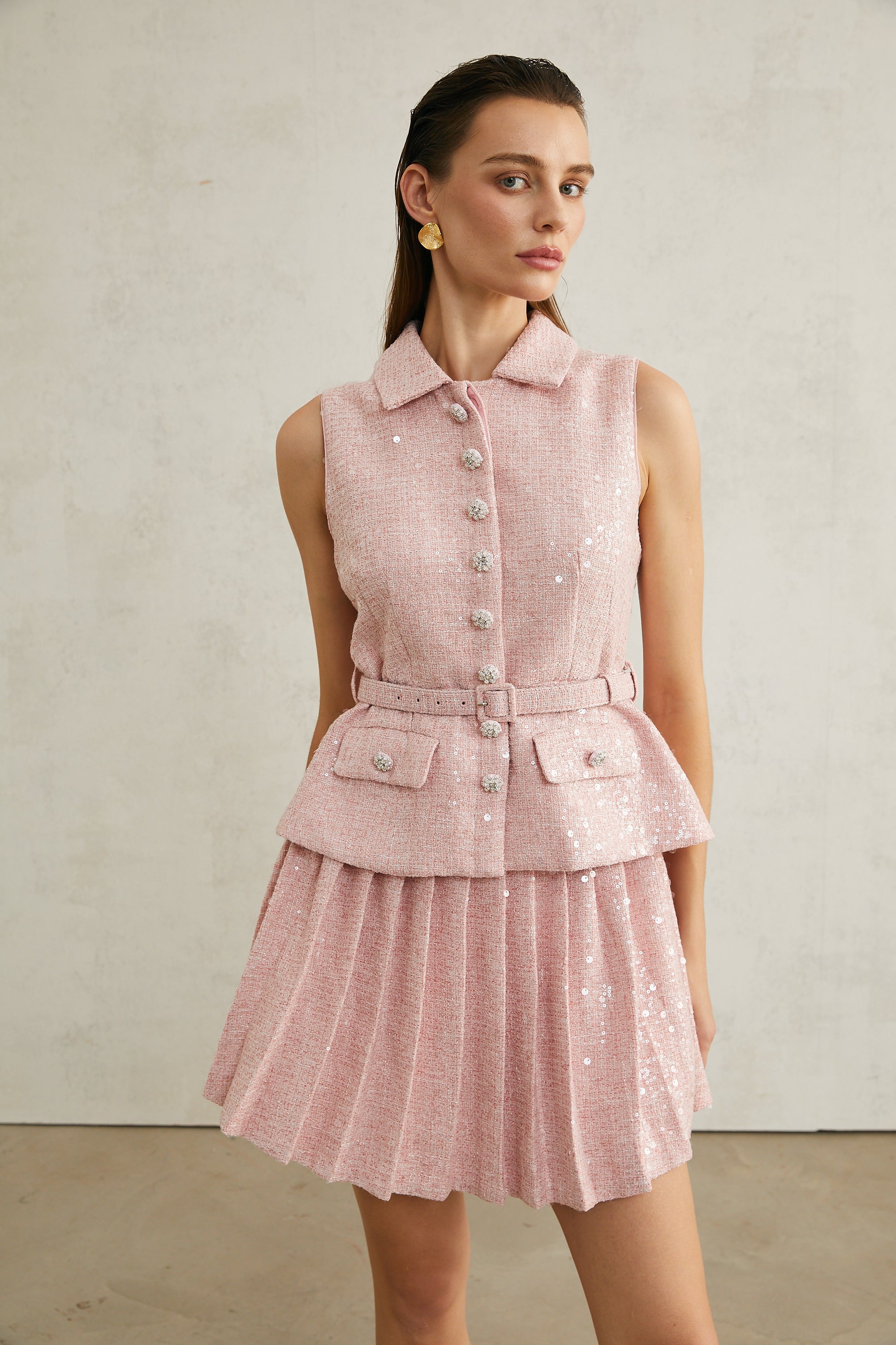 Élise pink pleated embellished mini dress (Final Sale-US Only)