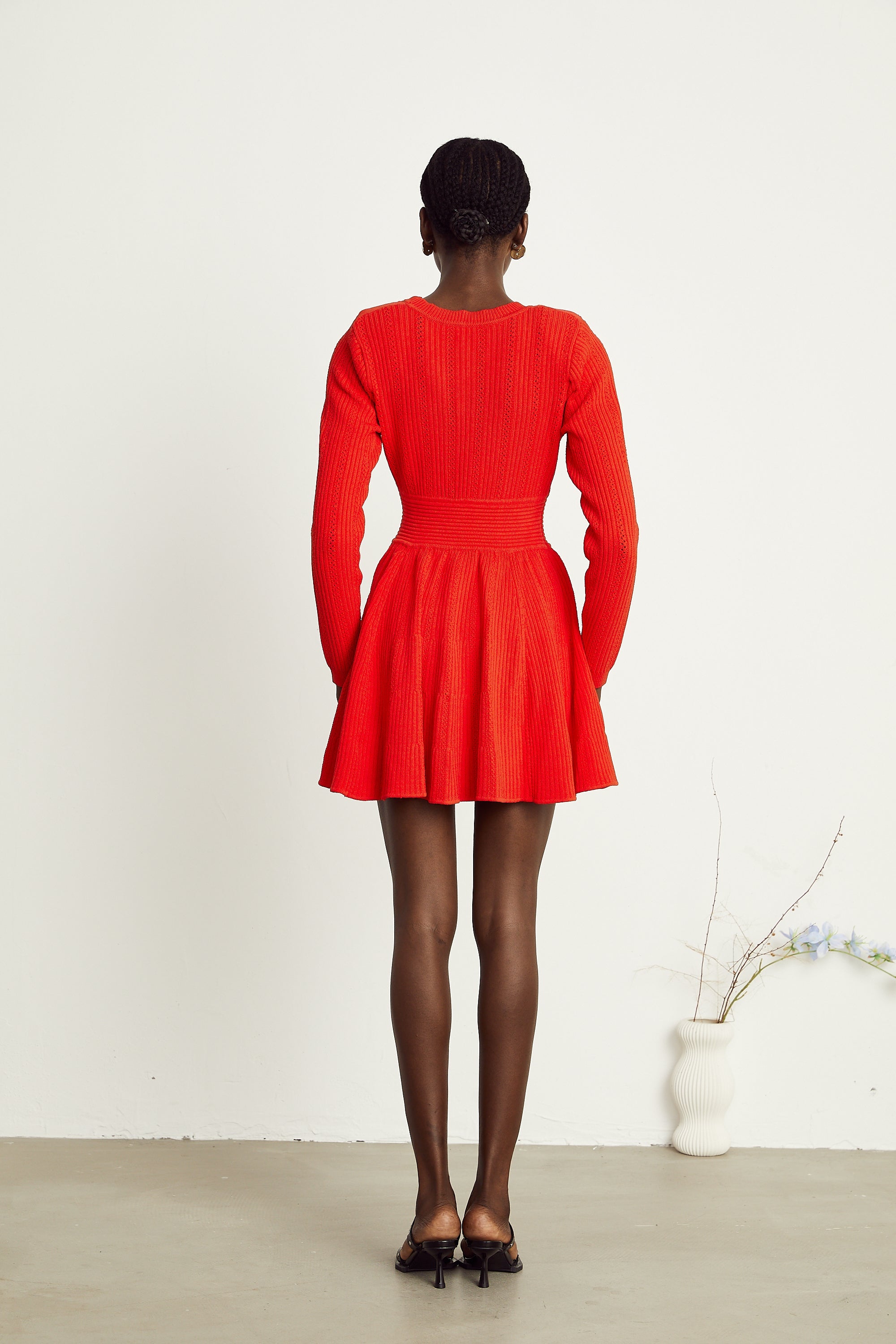 Coralie red V-neck flared mini dress (Final Sale)