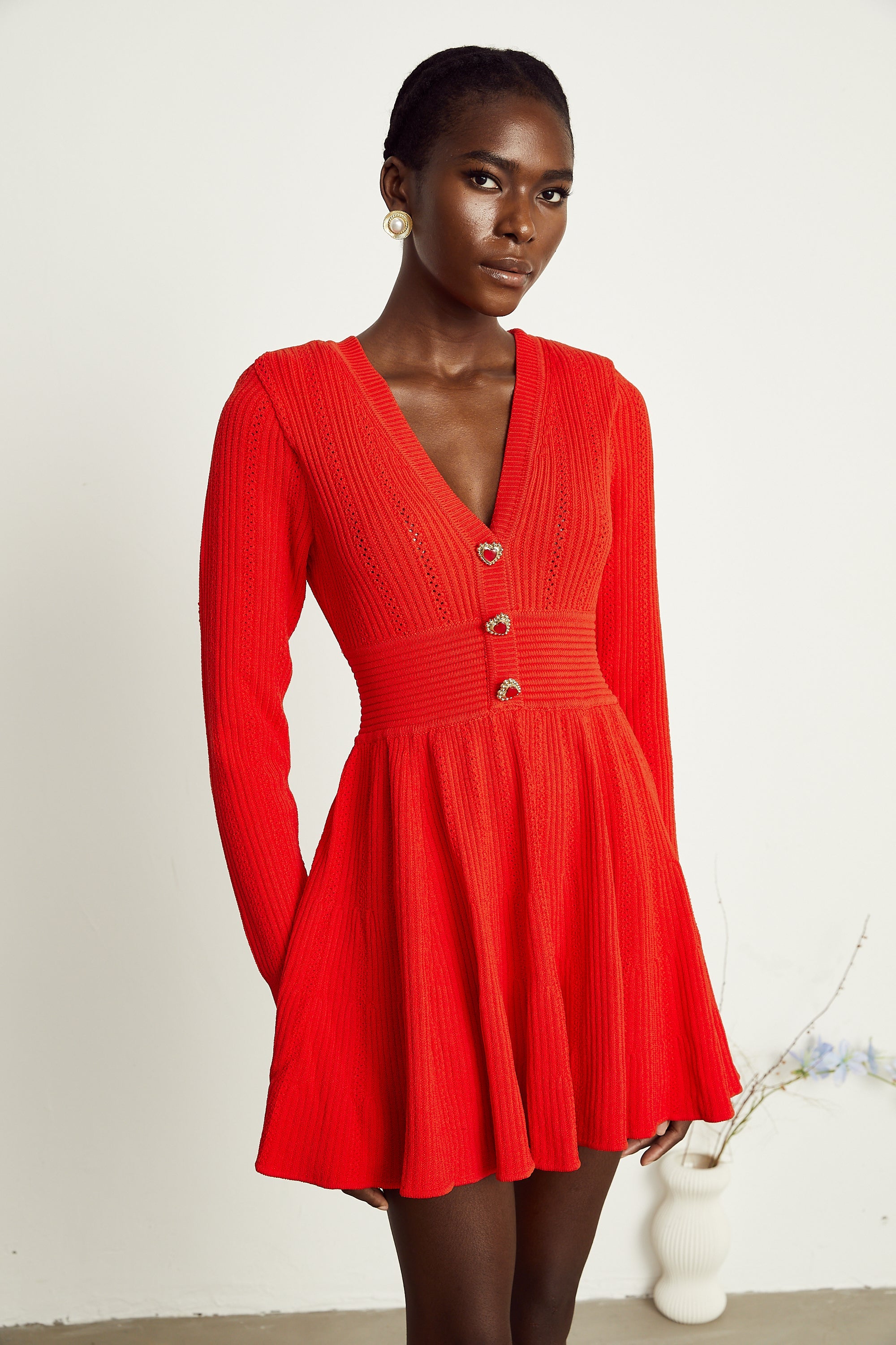 Coralie red V-neck flared mini dress (Final Sale)