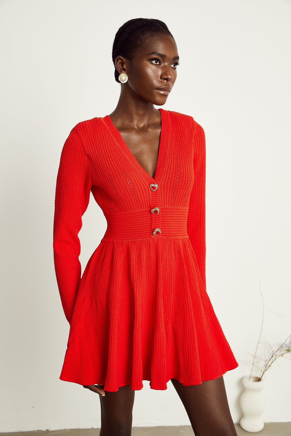 Coralie red V-neck flared mini dress (Final Sale-US Only)