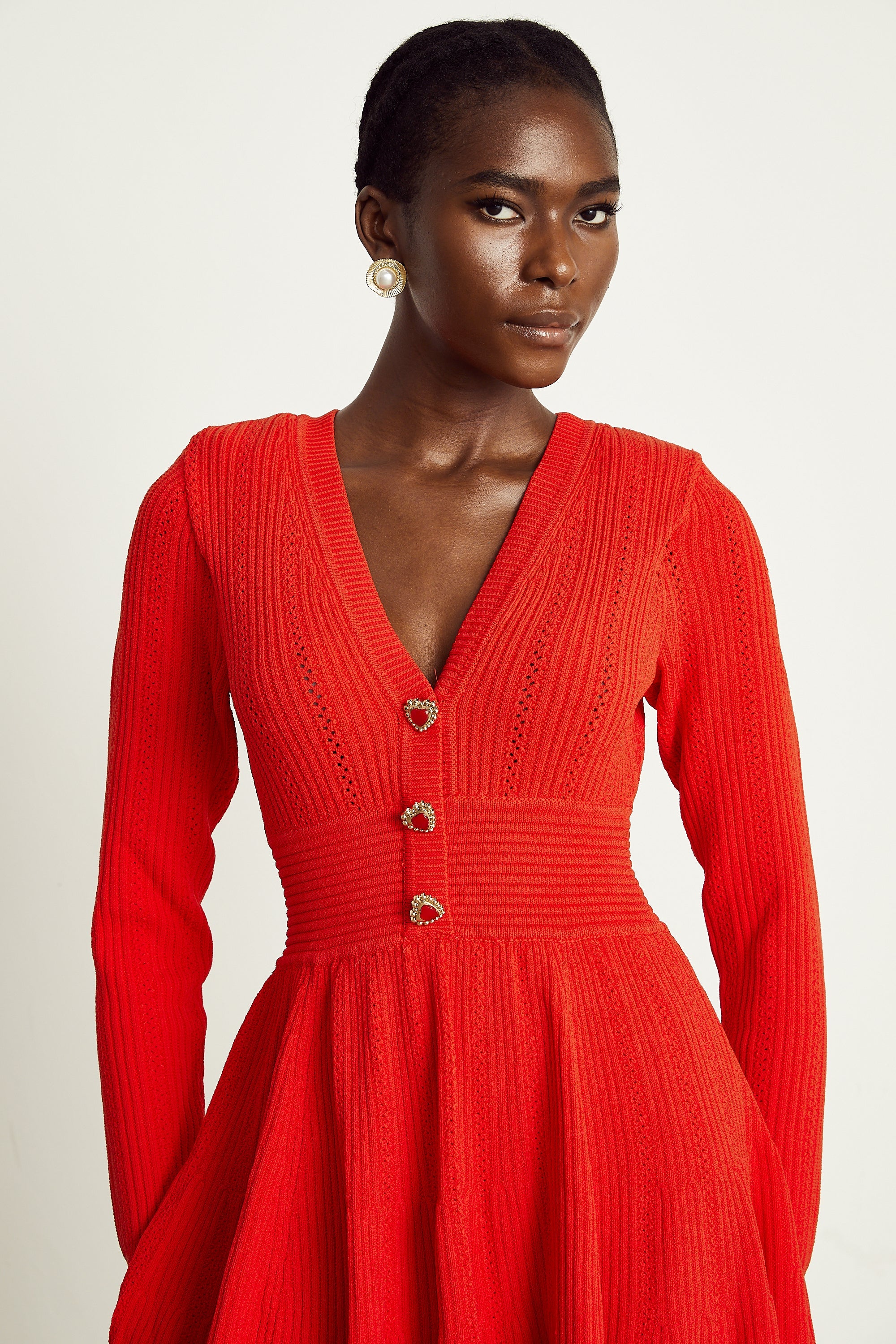 Coralie red V-neck flared mini dress (Final Sale)