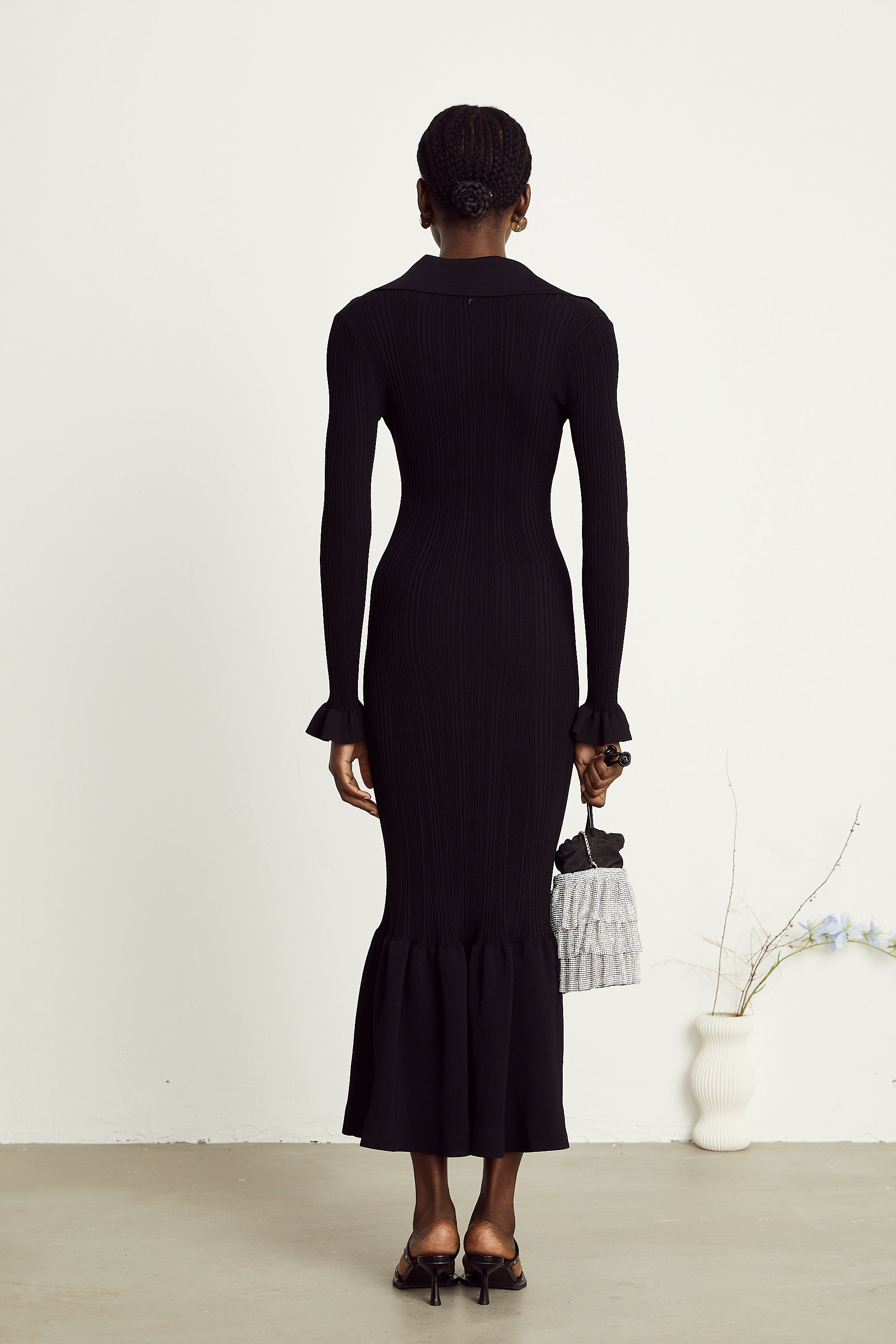 Priscille black ruffled midi dress (Final Sale-US Only)