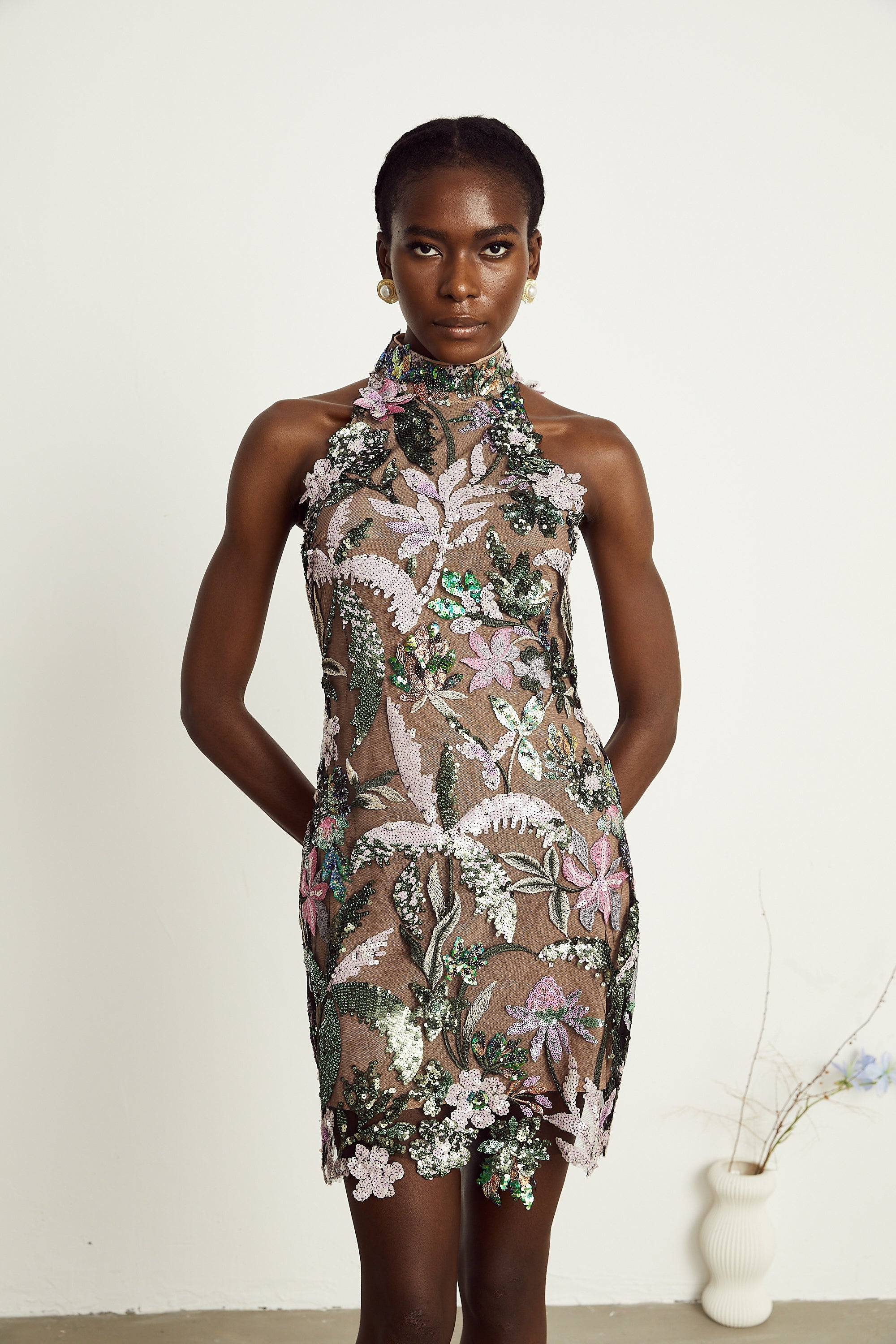 Géraldine sequin-embellished embroidered mini dress