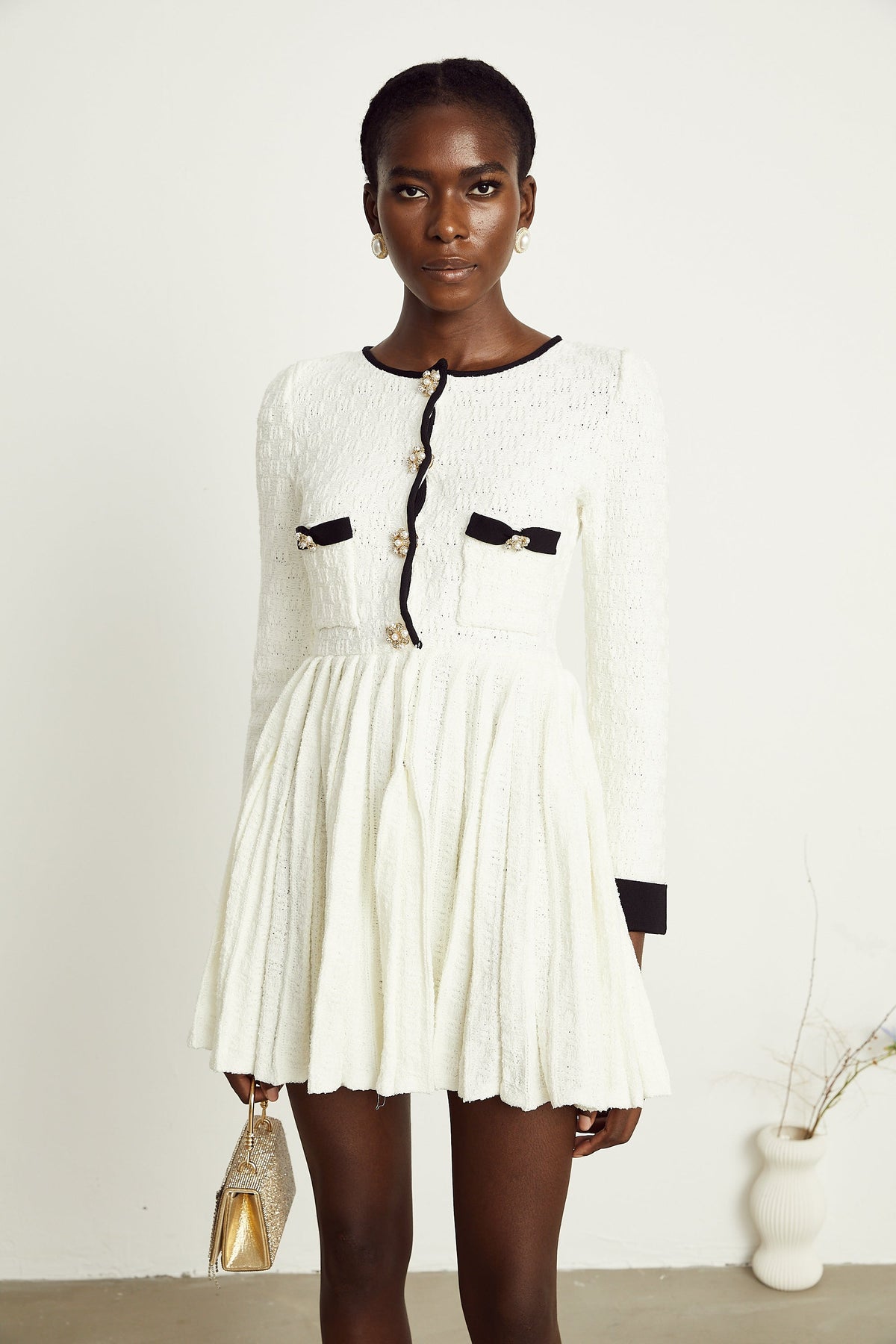 Solange white knitted pleated mini dress