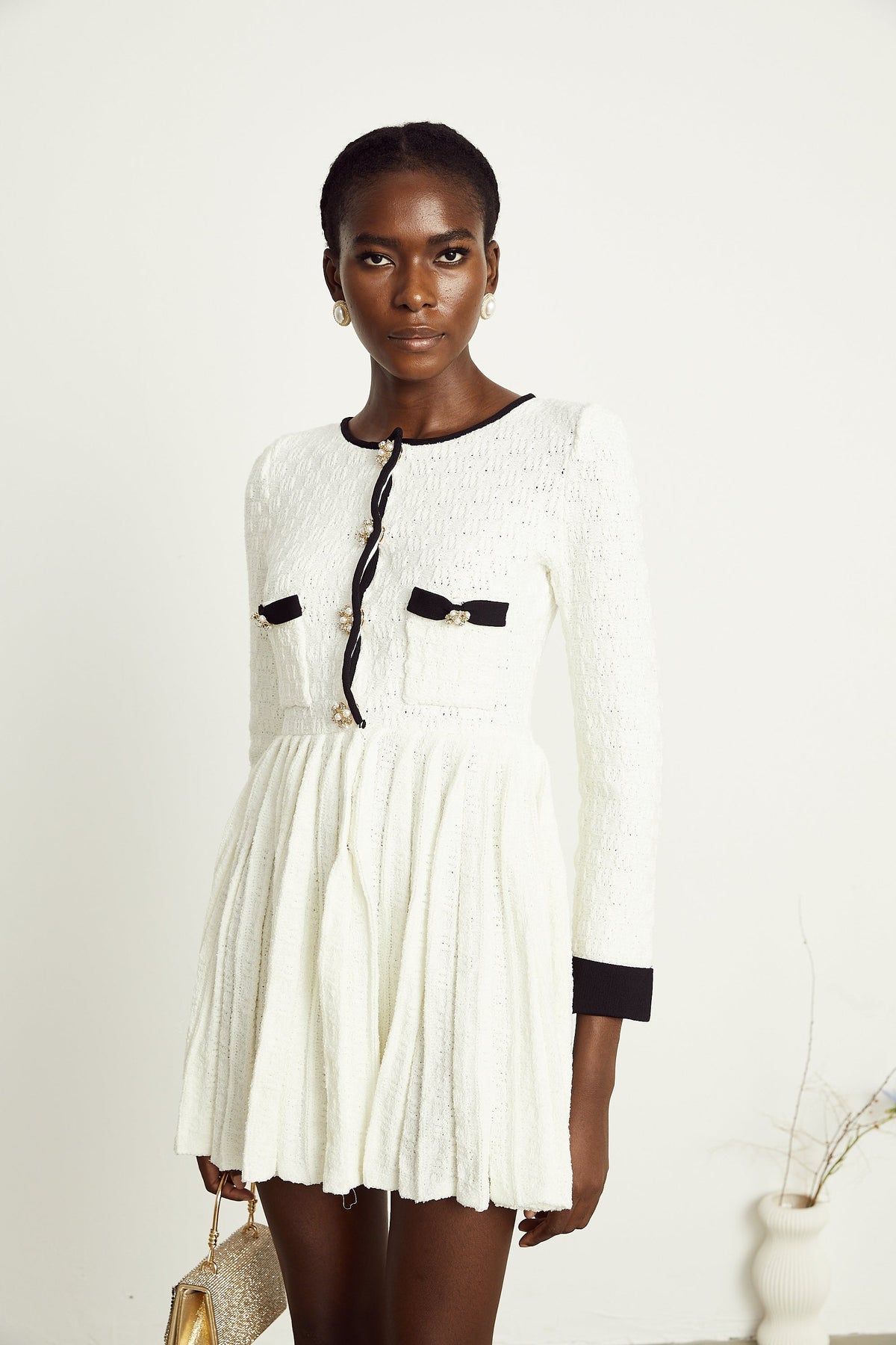 Solange white knitted pleated mini dress