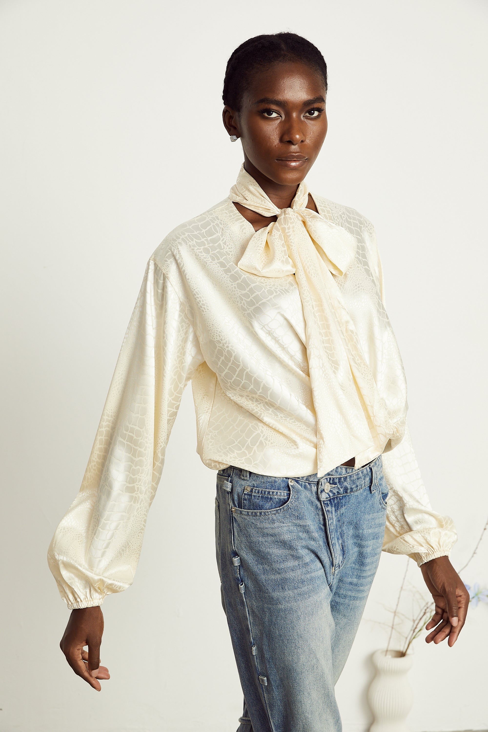 Ulrike crocodile-effect wraparound blouse