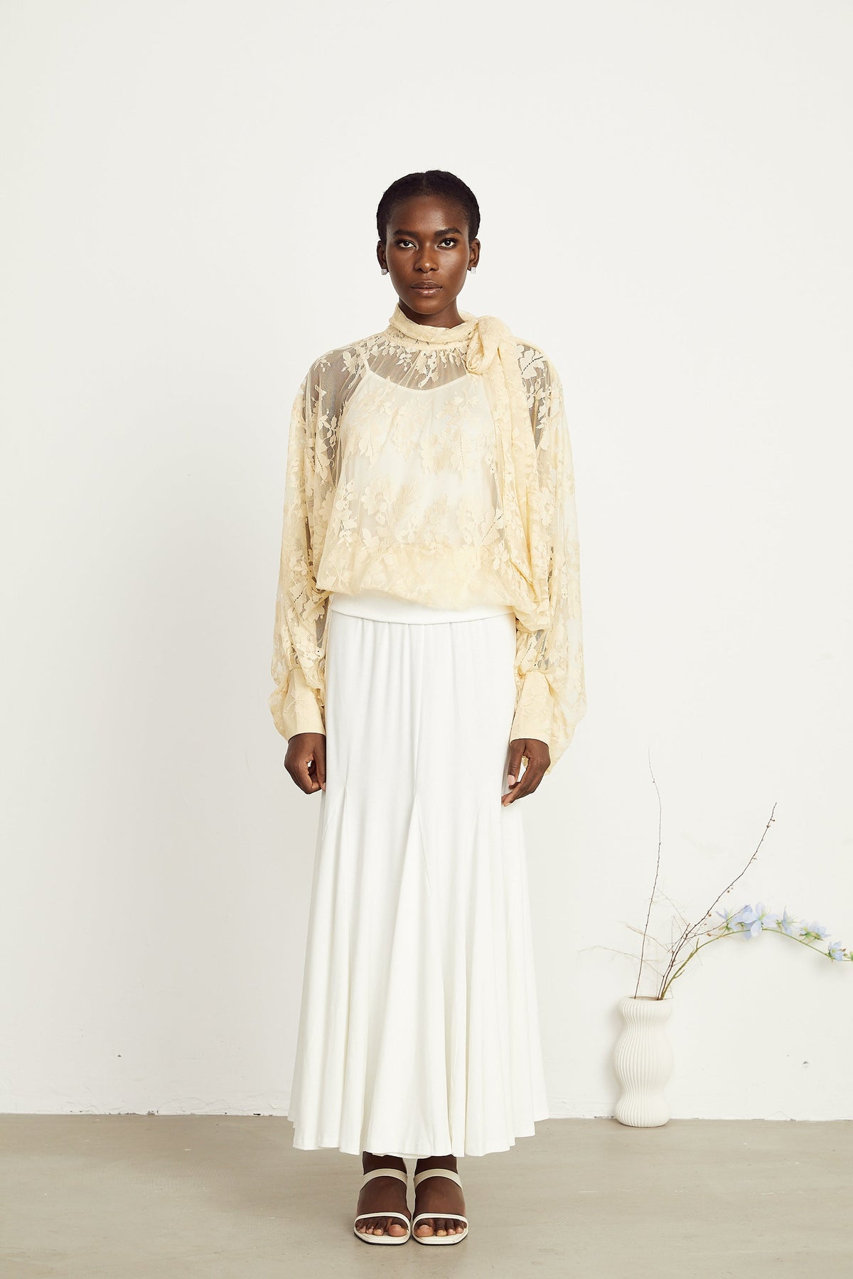 Anaïs pussy-bow embroidered tulle blouse