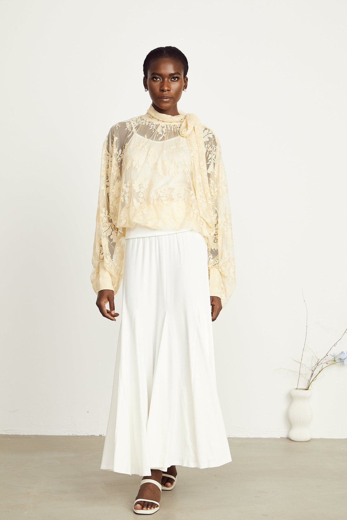 Anaïs pussy-bow embroidered tulle blouse