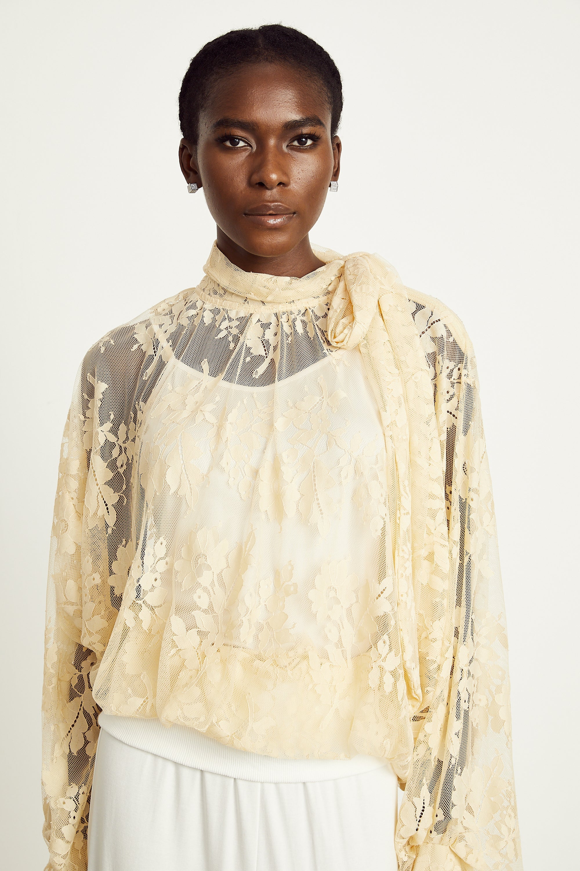 Anaïs pussy-bow embroidered tulle blouse