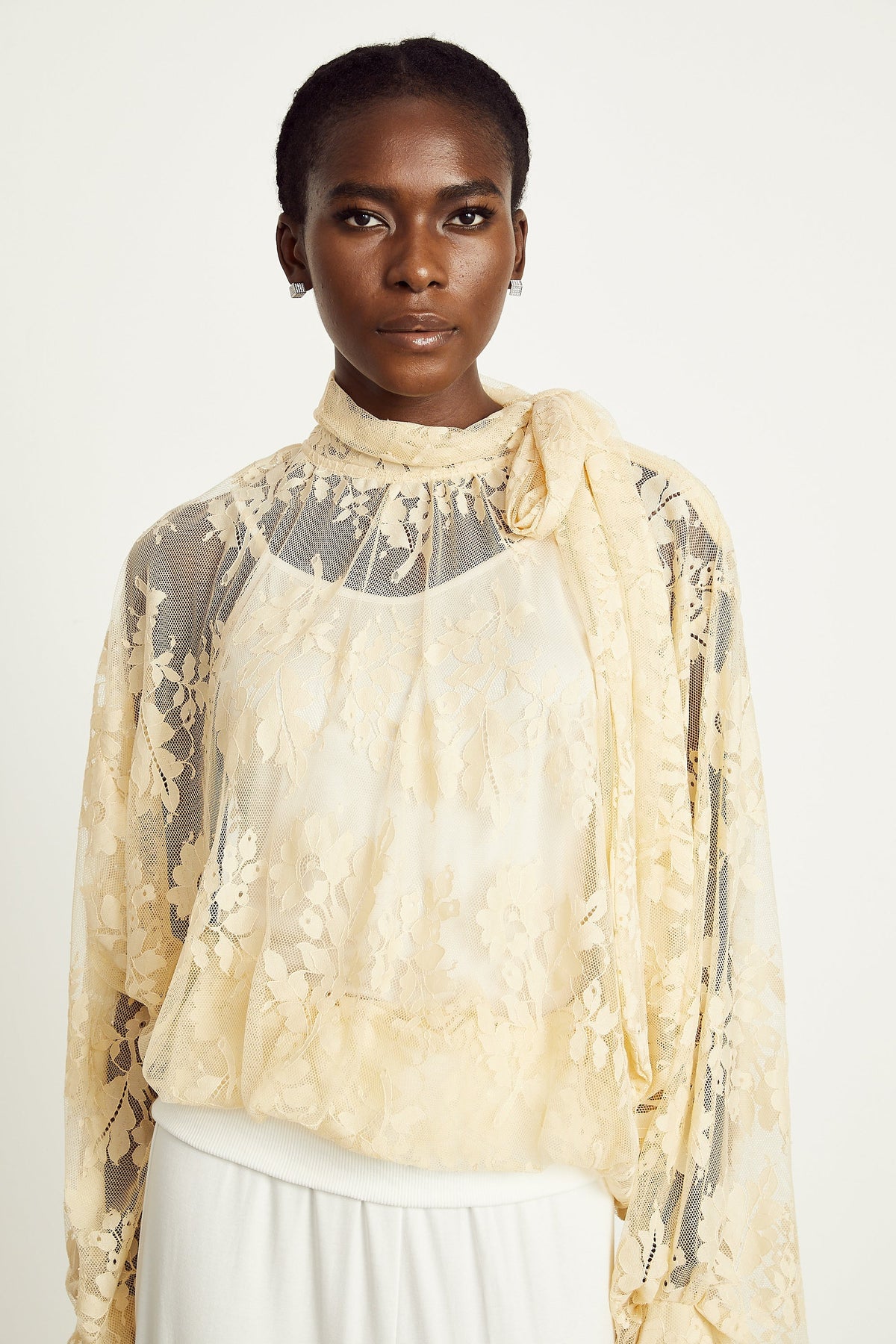 Anaïs pussy-bow embroidered tulle blouse