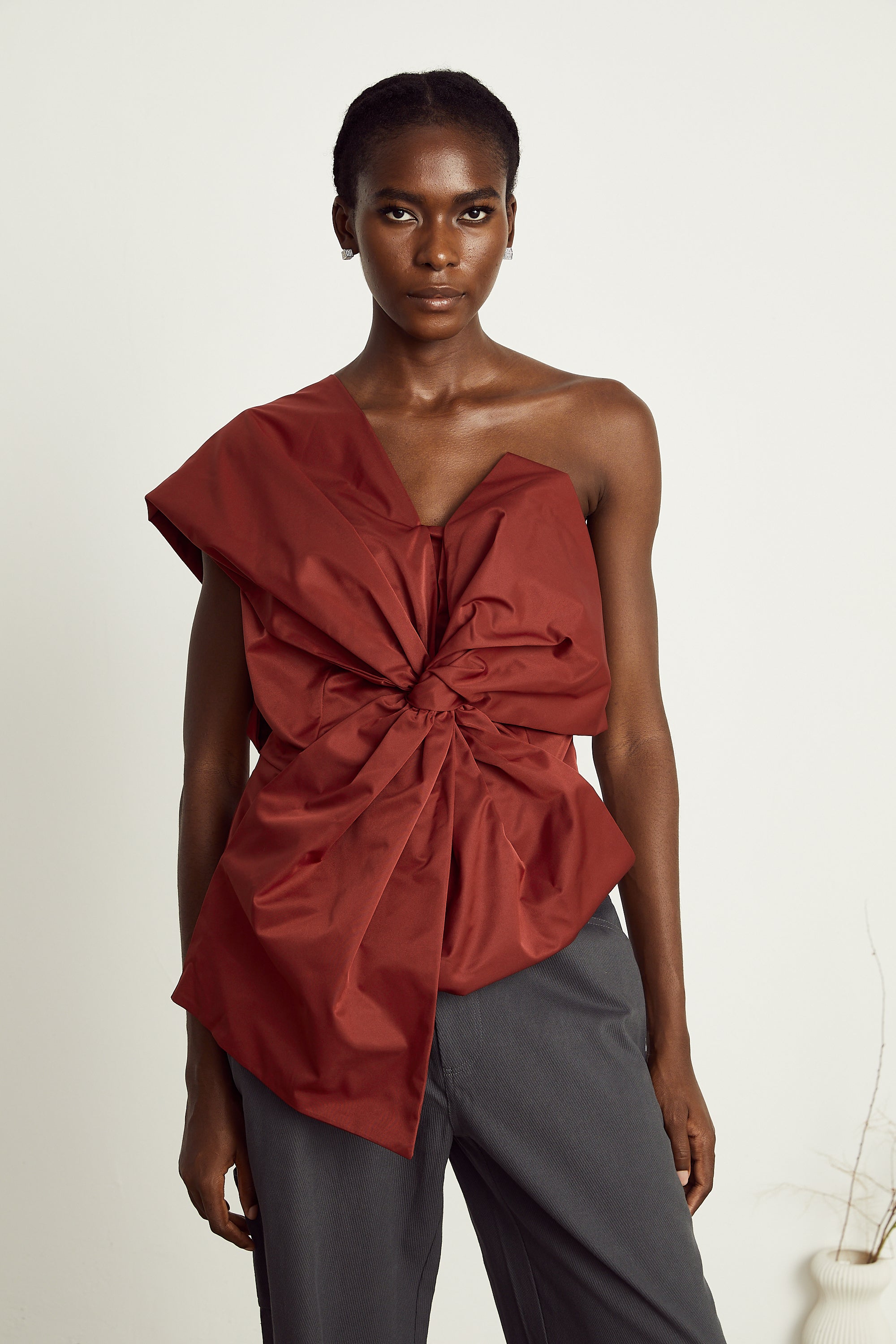 Hermine red bow-detail asymmetrical top (Final Sale-US Only)