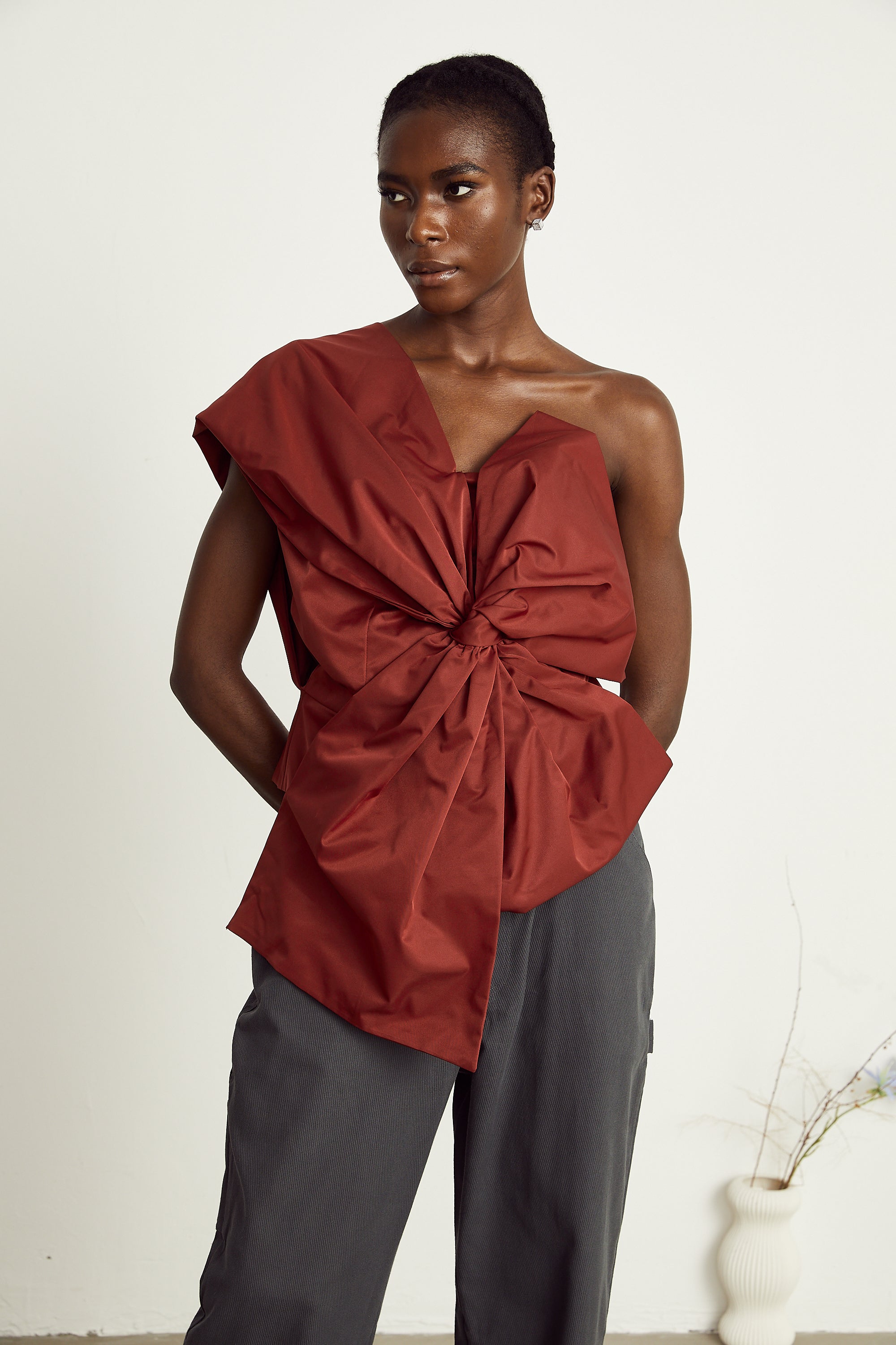Hermine red bow-detail asymmetrical top (Final Sale-US Only)