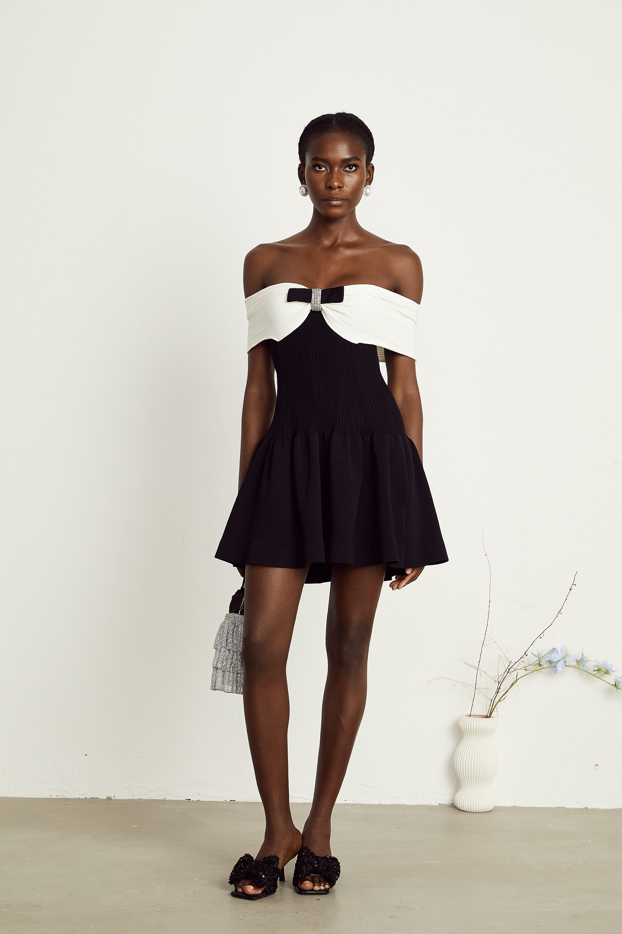 Angèle black off-shoulder knitted mini dress (Final Sale-US Only)