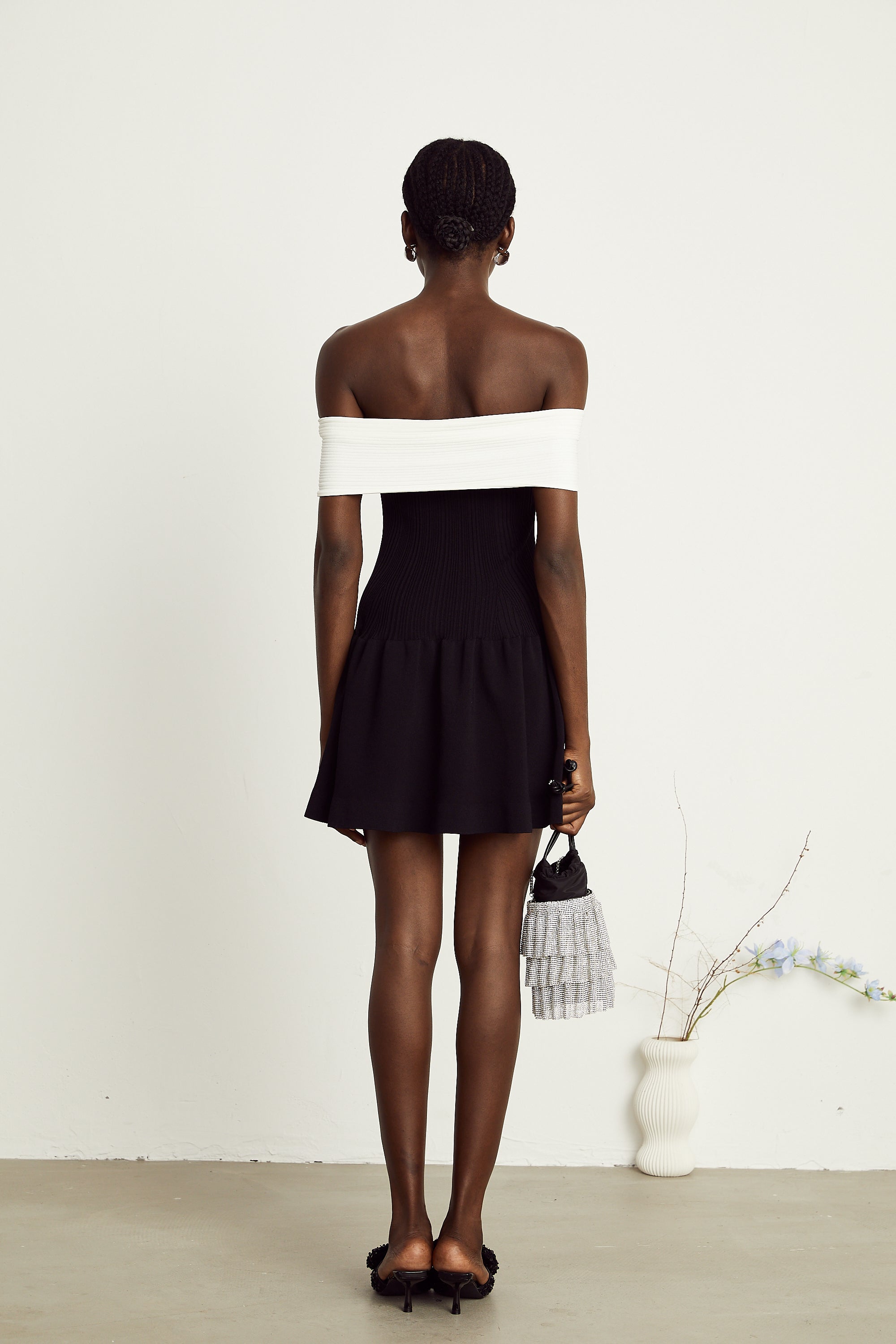 Angèle black off-shoulder knitted mini dress (Final Sale-US Only)
