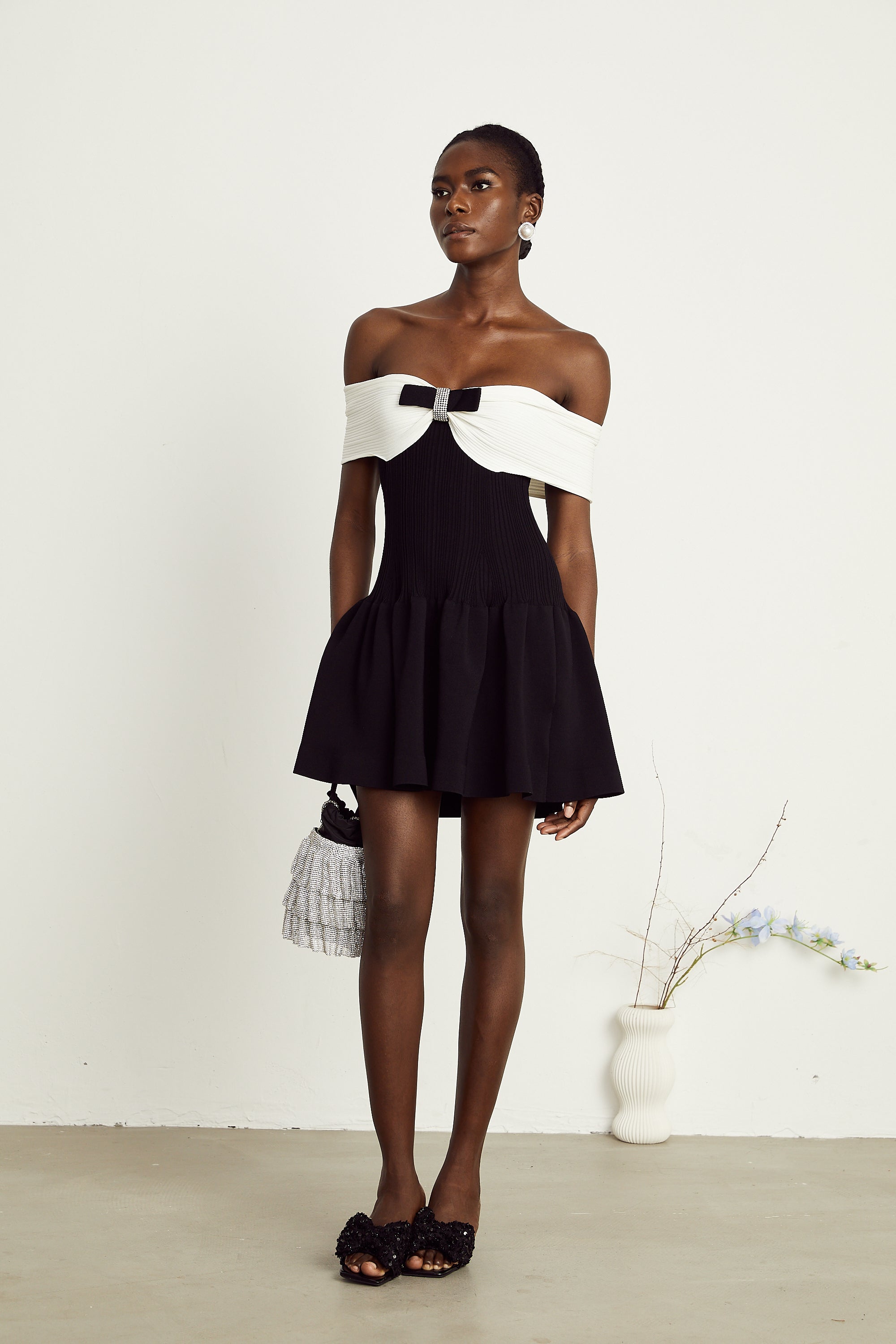 Angèle black off-shoulder knitted mini dress (Final Sale-US Only)