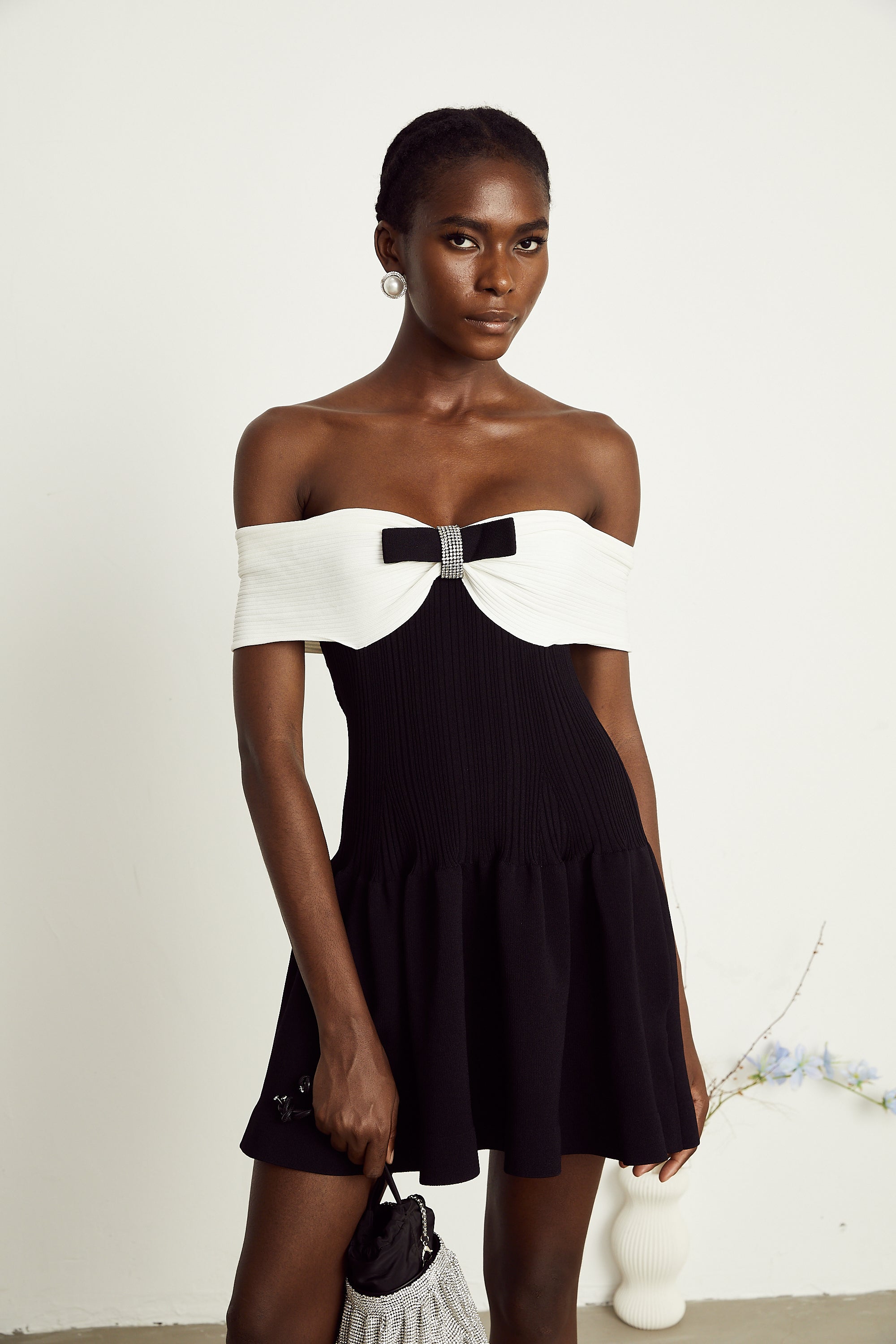 Angèle black off-shoulder knitted mini dress (Final Sale-US Only)