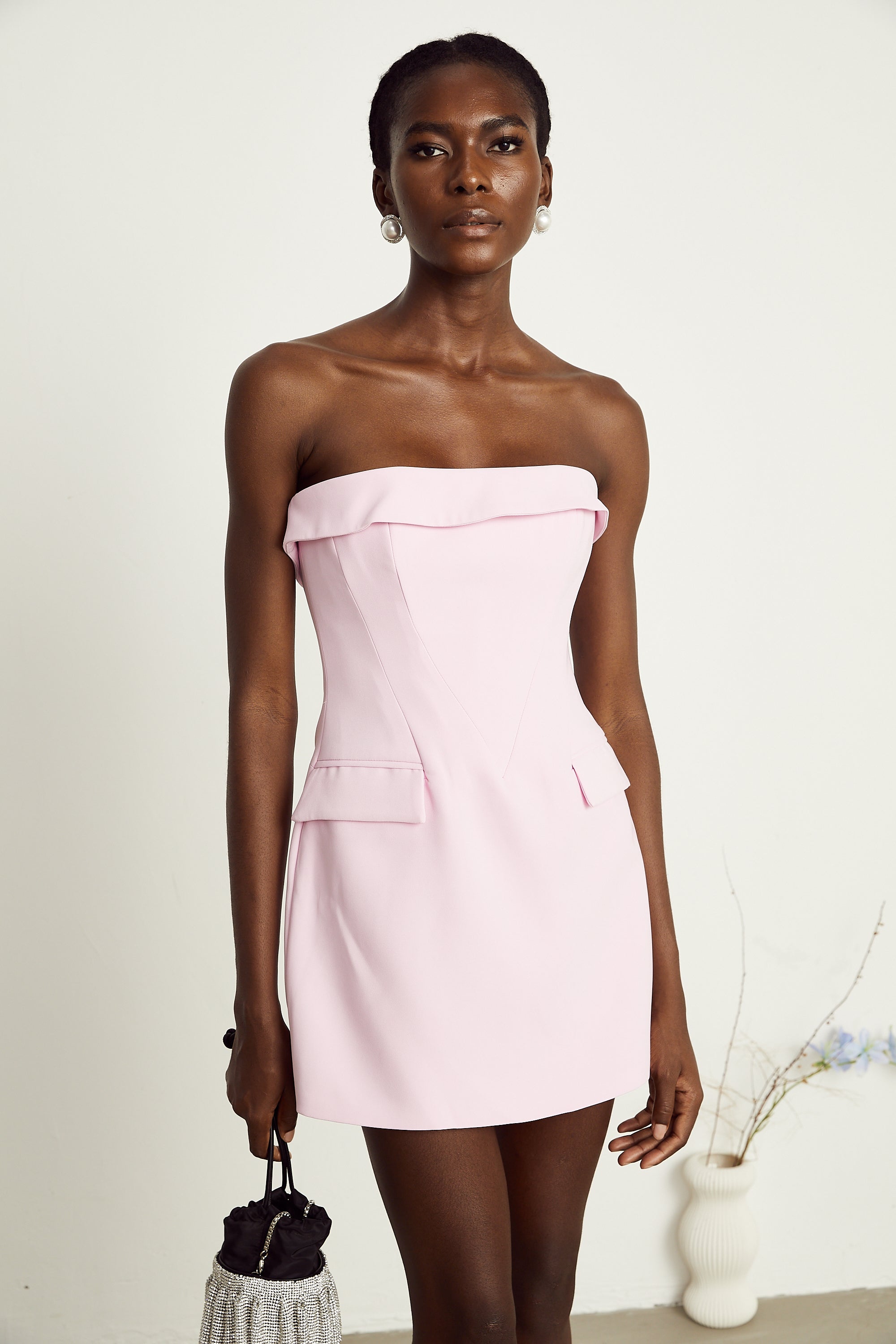 Amélie pink fold-over strapless mini dress (US Only)