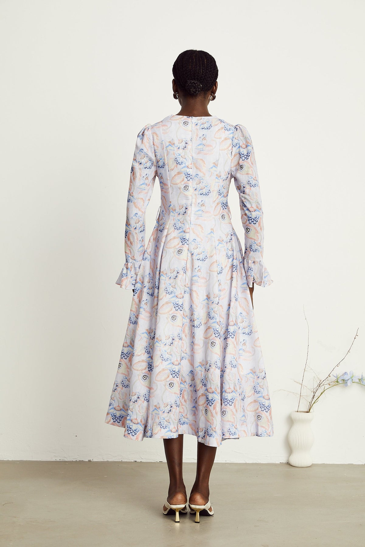 Léa violet floral-print flared midi dress