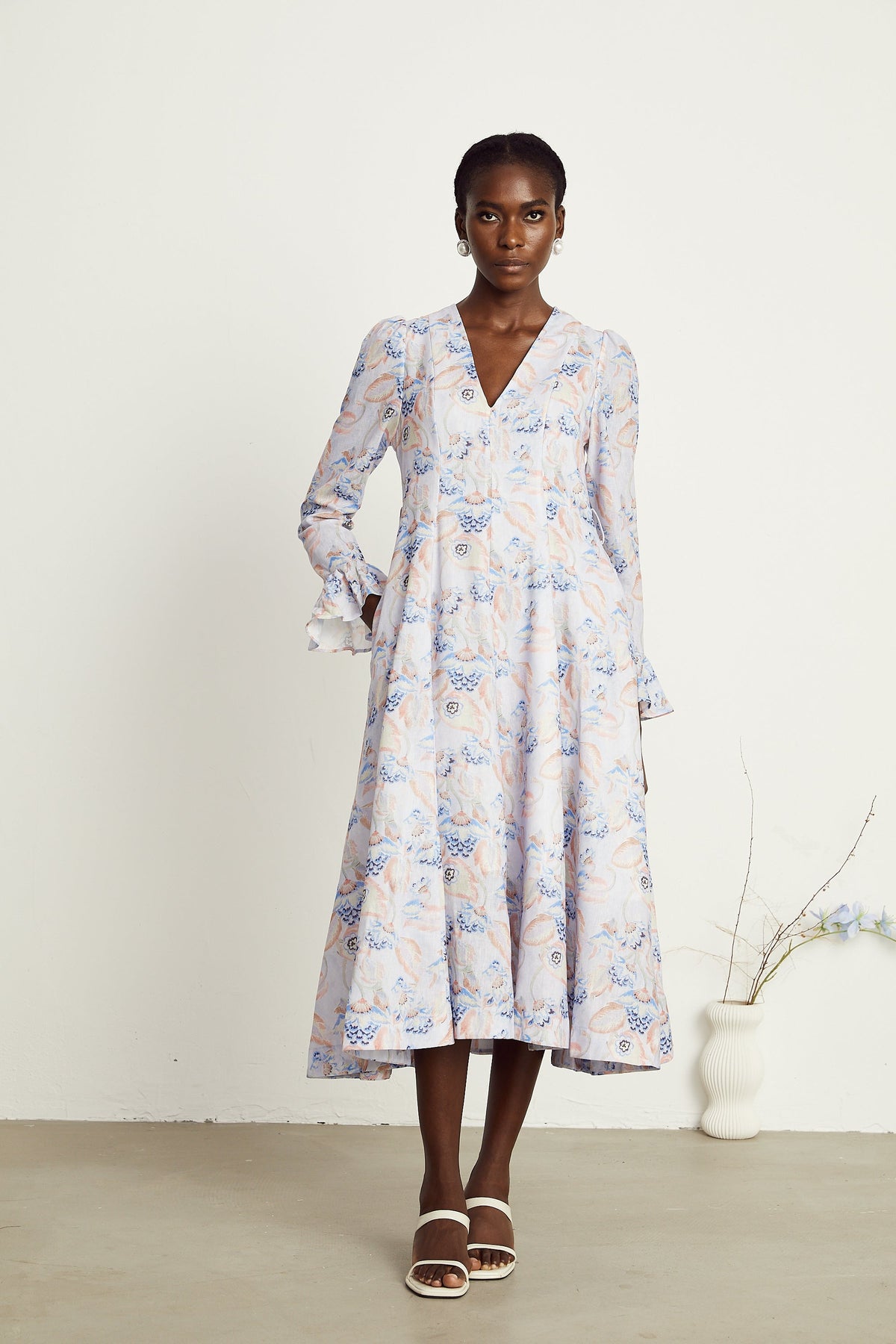 Léa violet floral-print flared midi dress