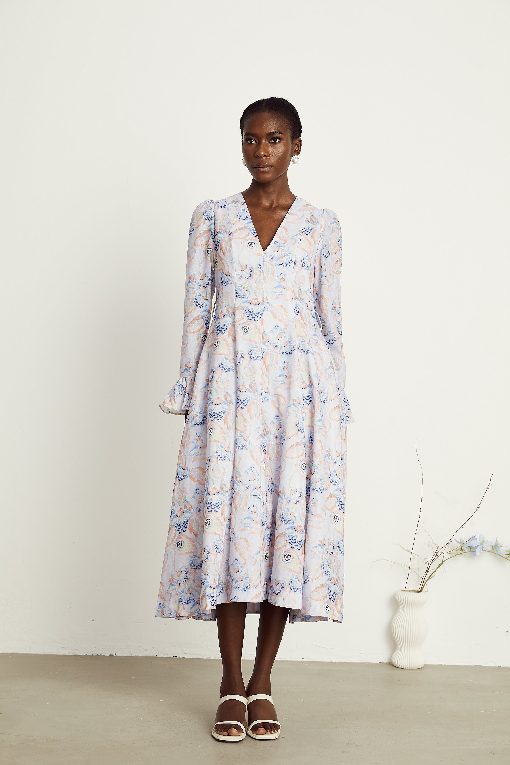 Léa violet floral-print flared midi dress