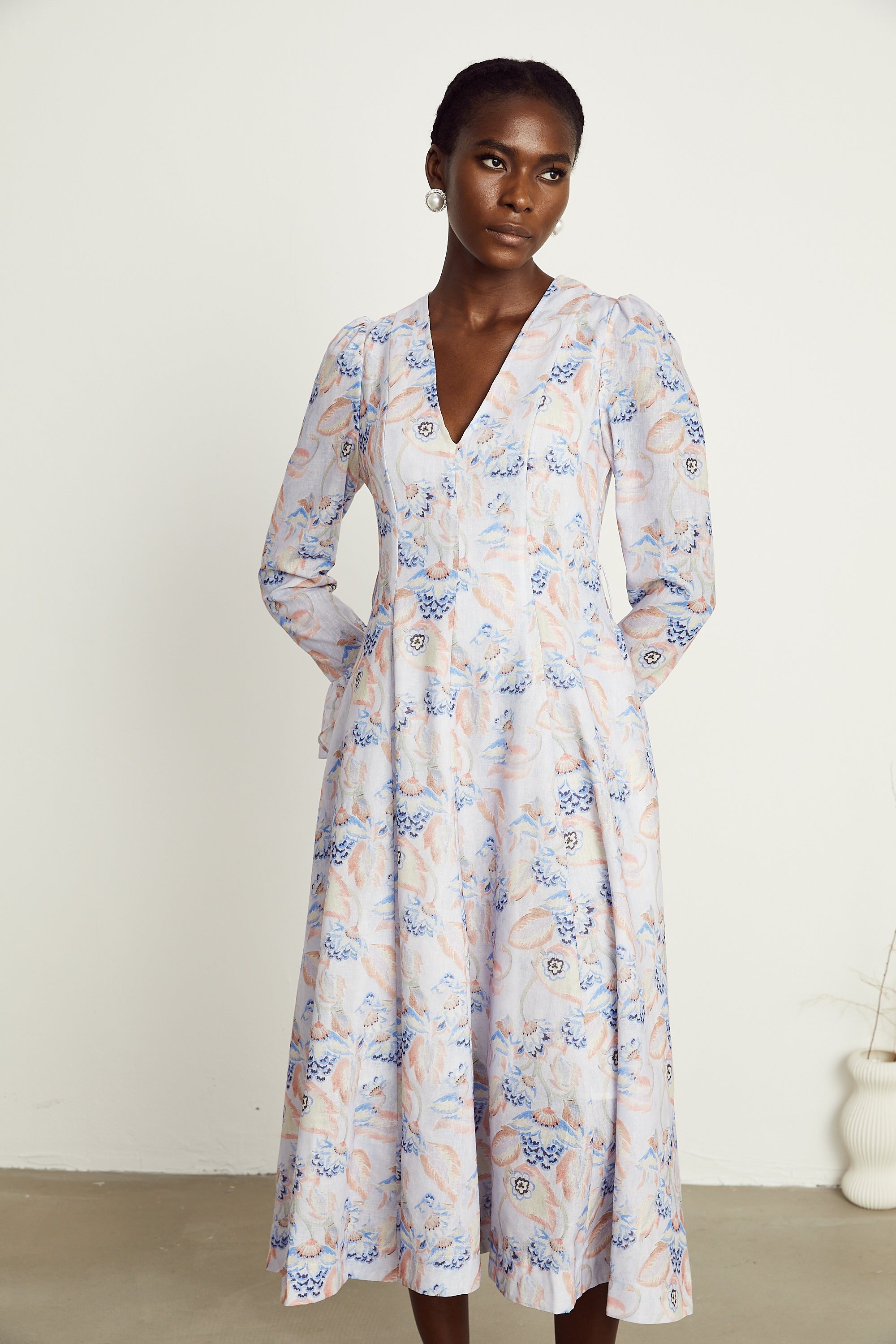 Léa violet floral-print flared midi dress