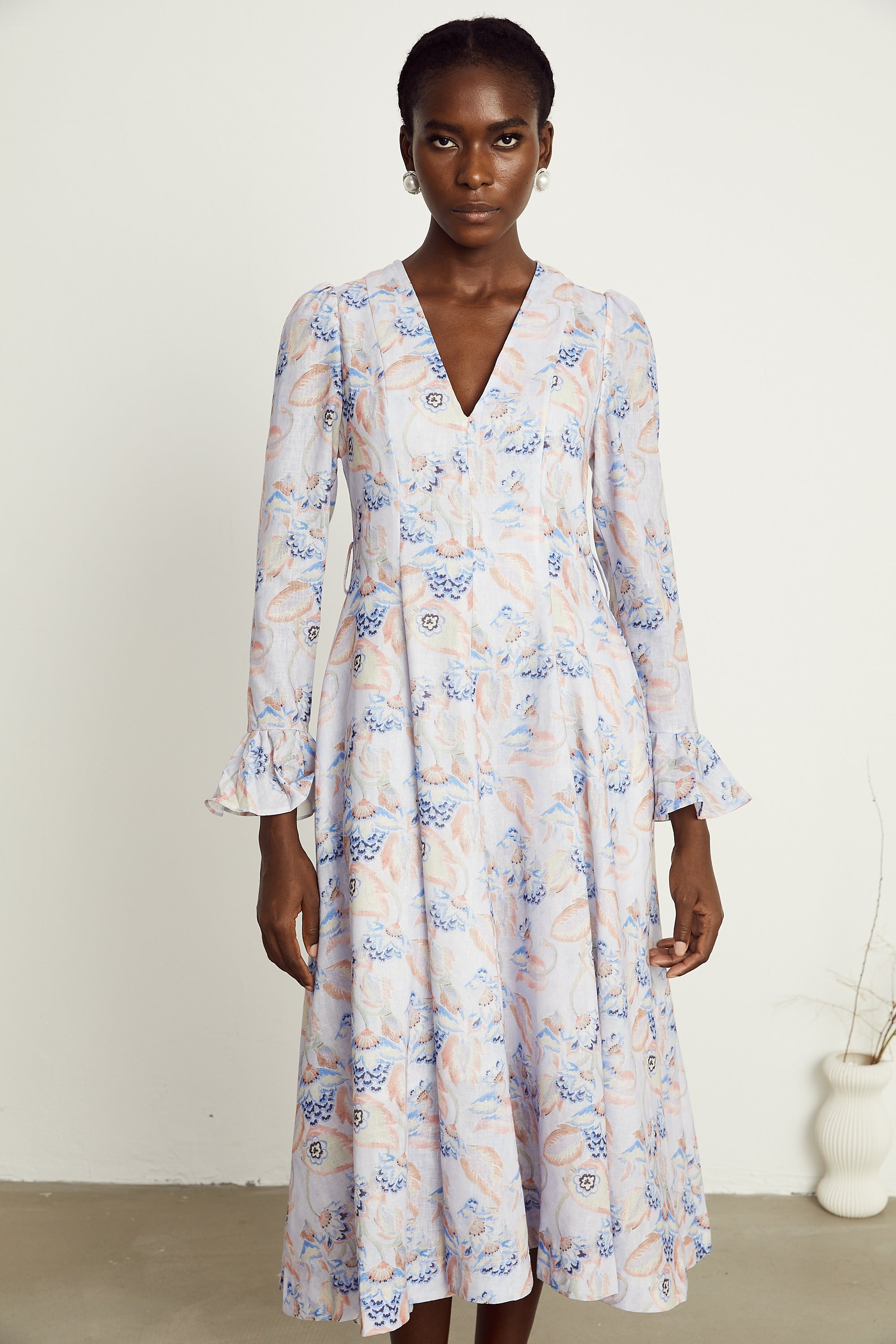 Léa violet floral-print flared midi dress