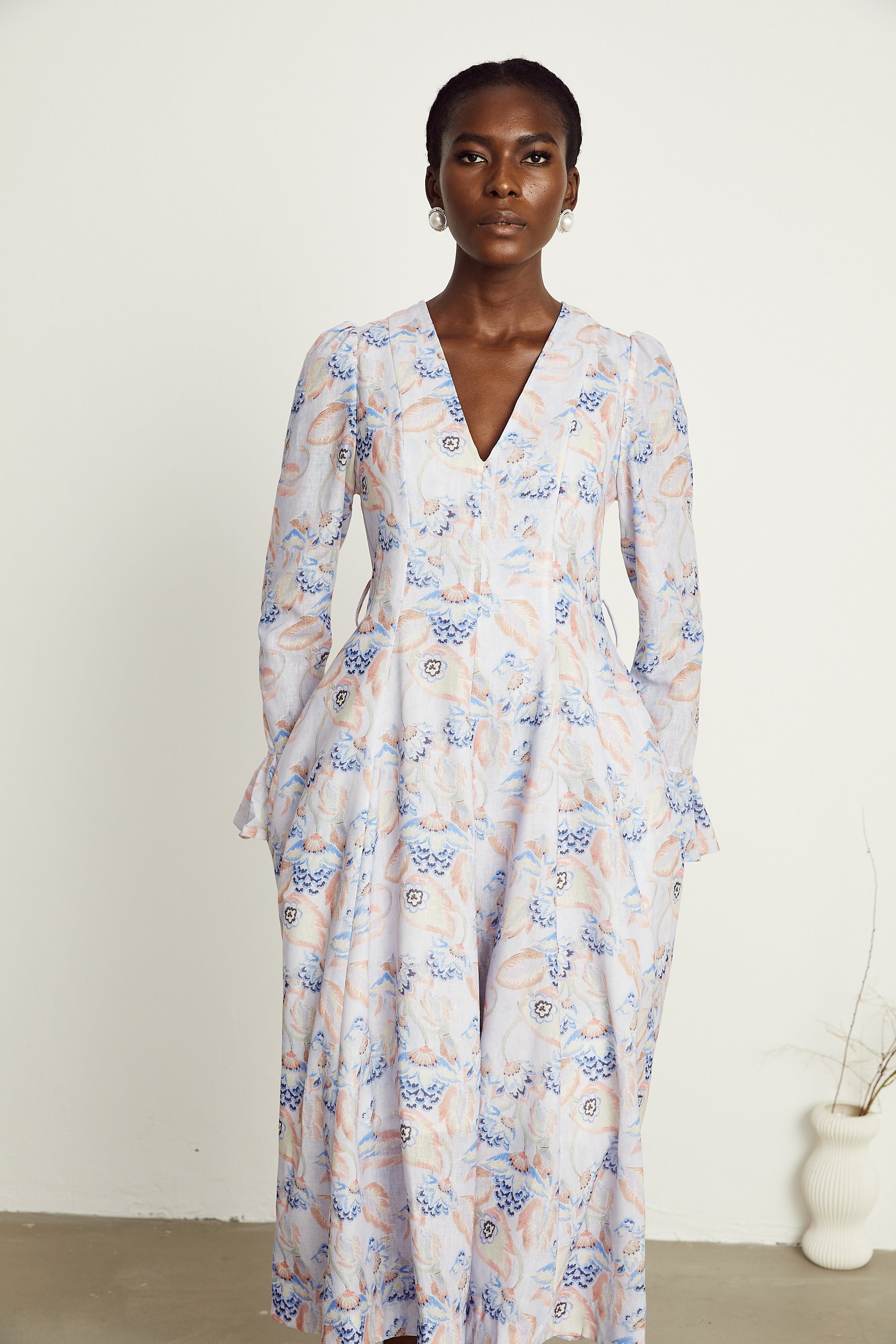 Léa violet floral-print flared midi dress