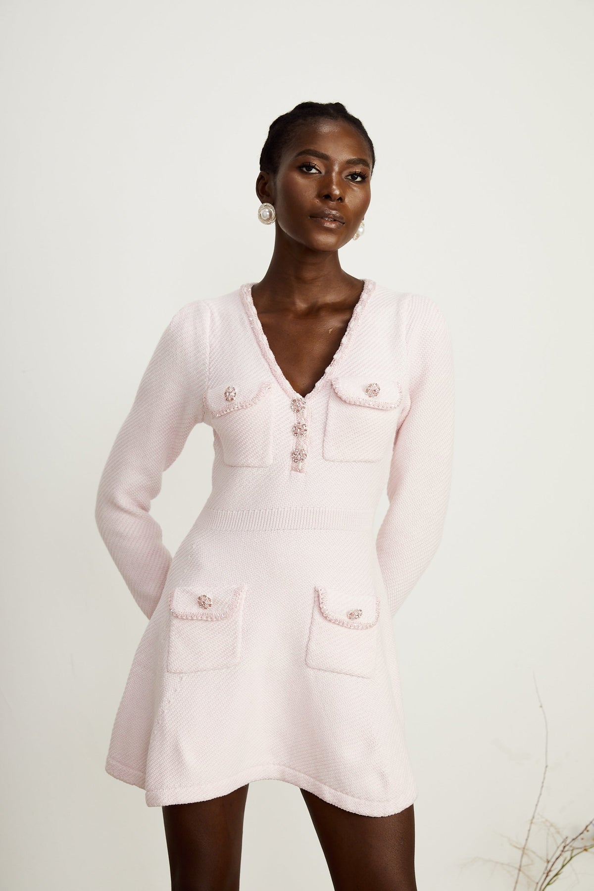 Karine pink V-neck knitted mini dress (Final Sale-US Only)