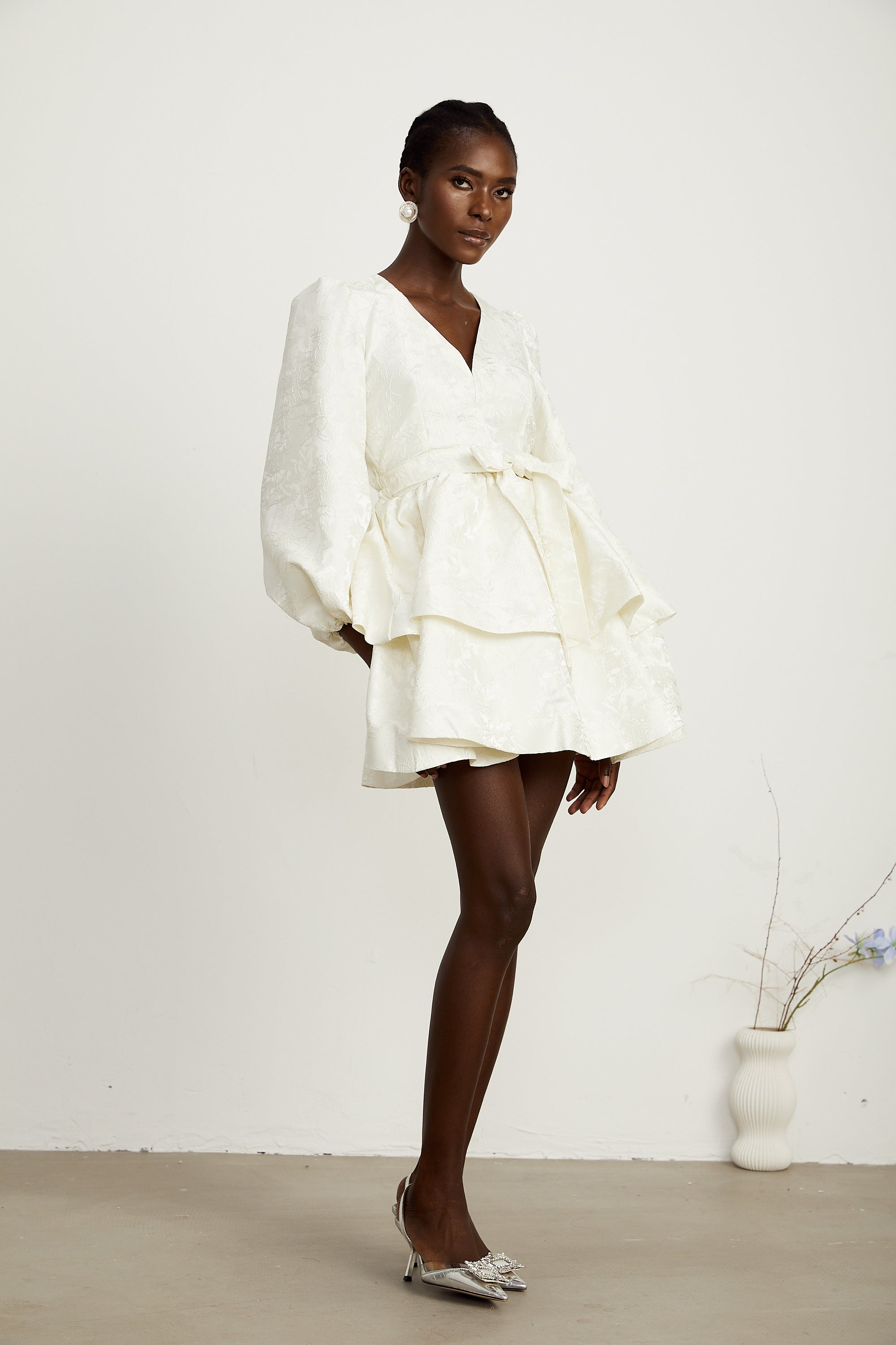 Colette white jacquard tiered mini dress (Final Sale)