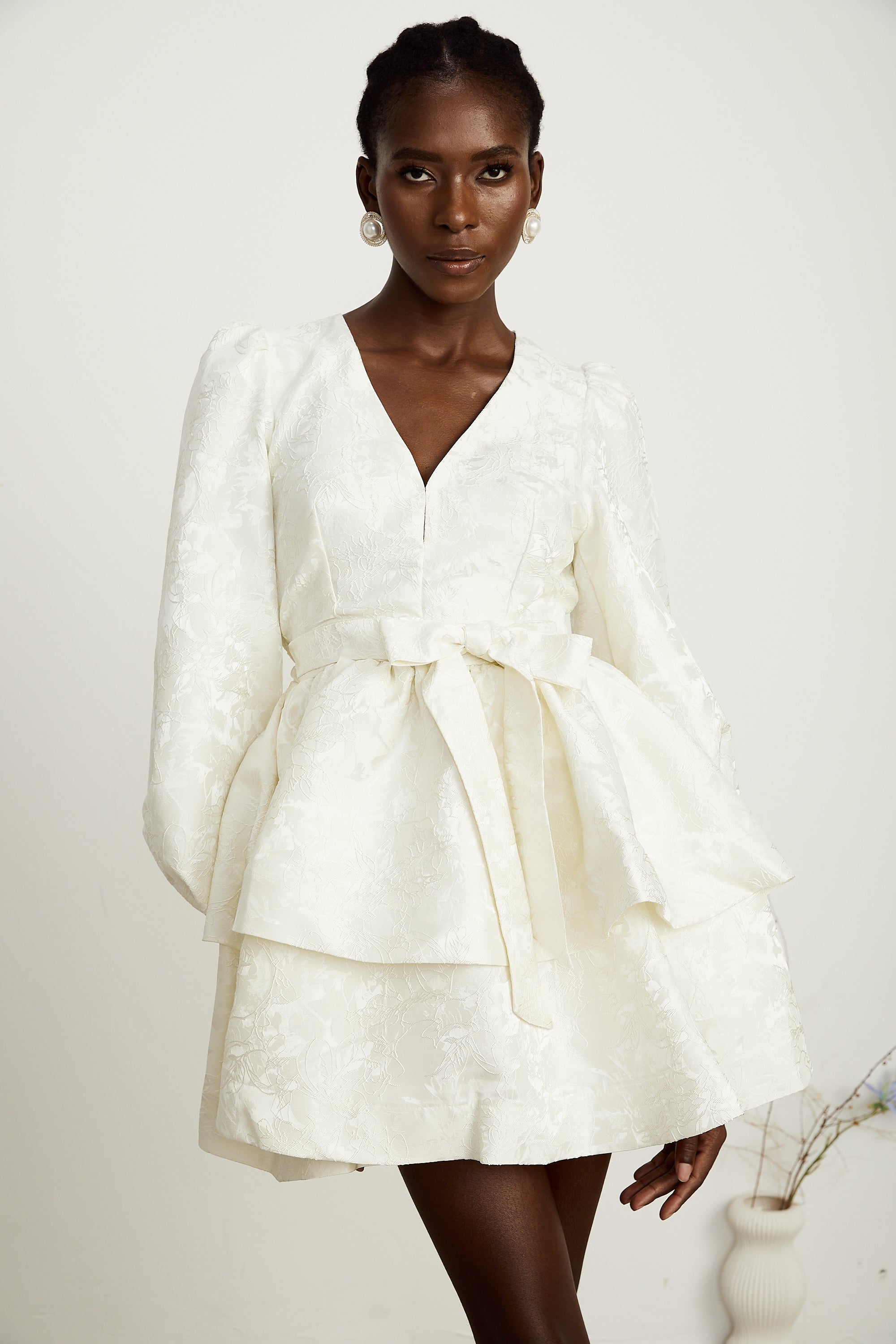 Colette white jacquard tiered mini dress (Final Sale)