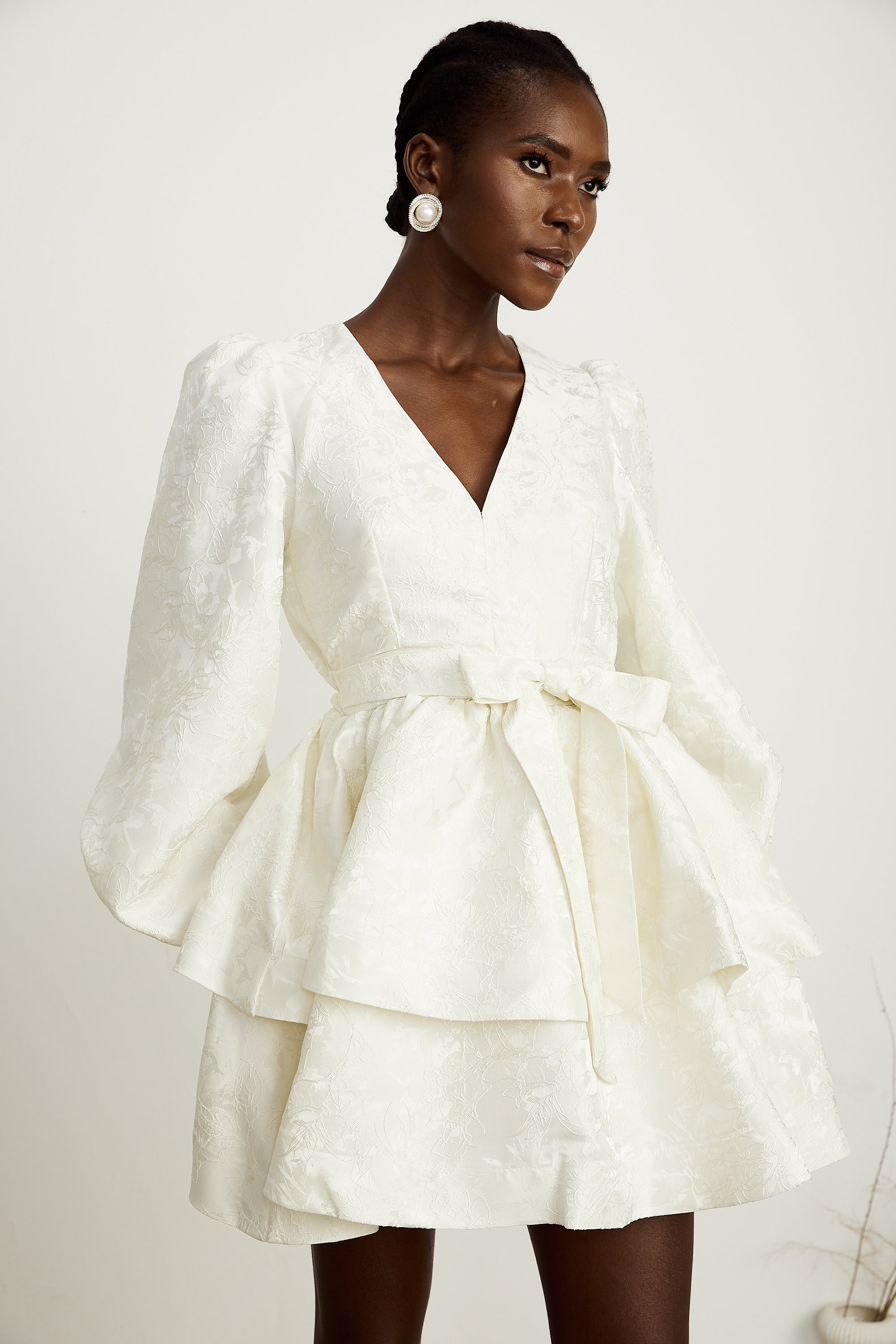 Colette white jacquard tiered mini dress (Final Sale)