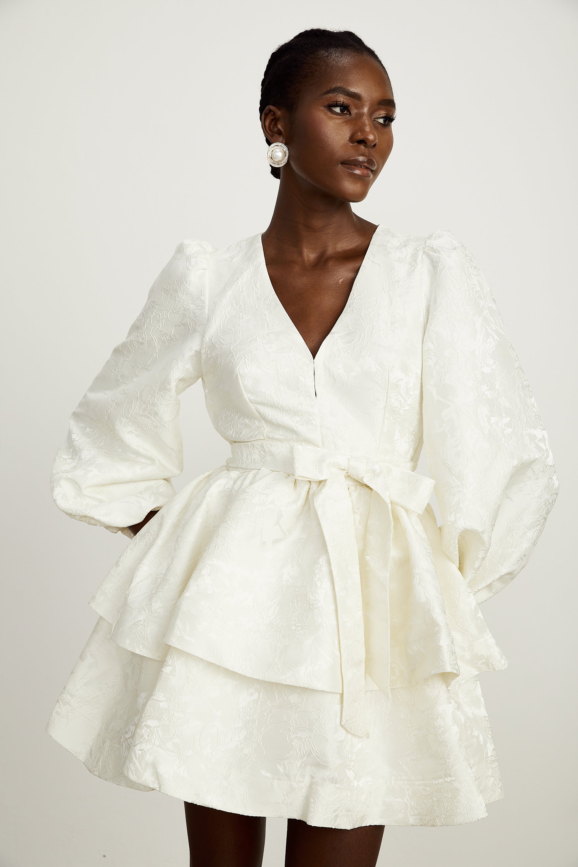 Colette white jacquard tiered mini dress (Final Sale)