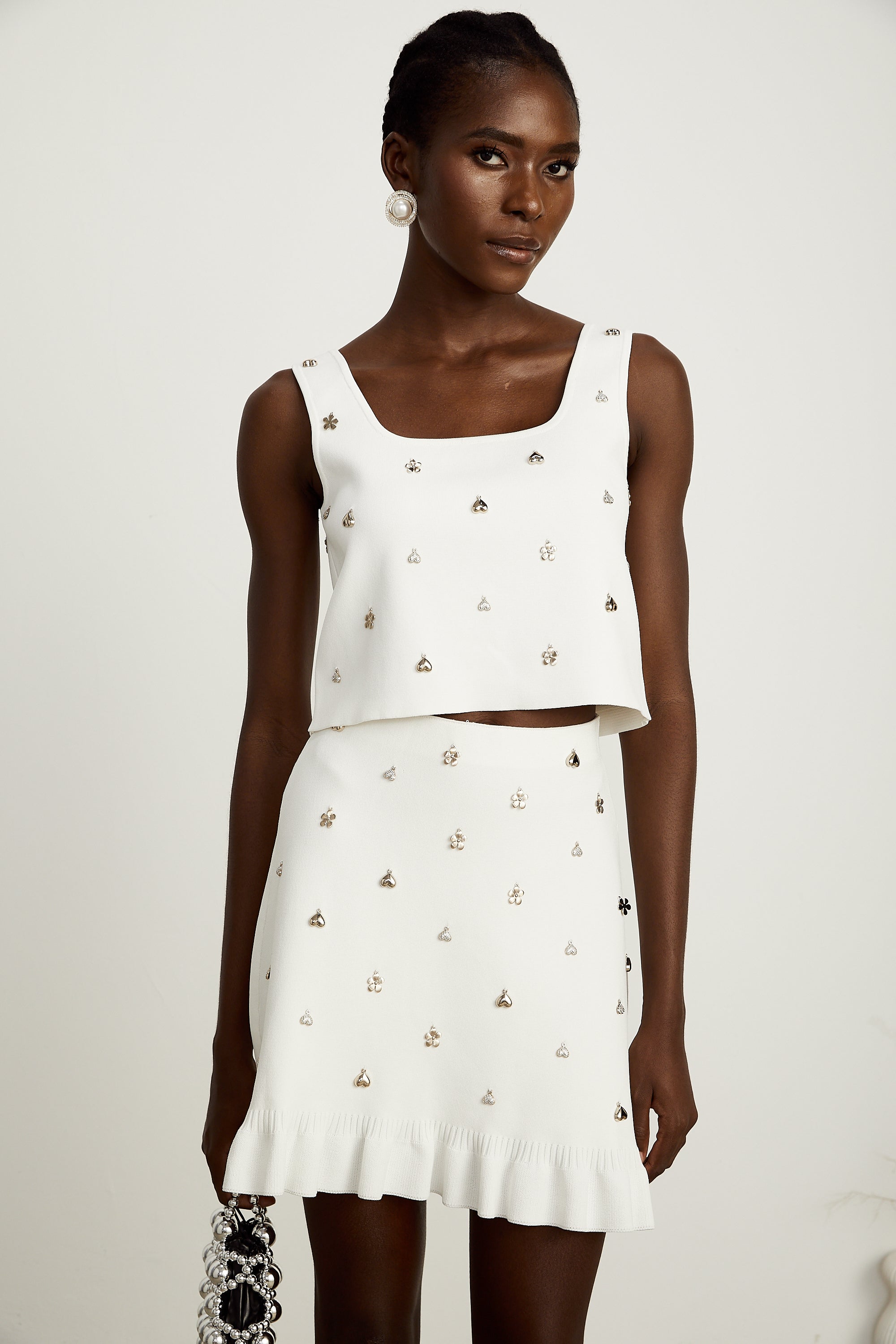 Inès embellished knitted top & skirt matching set (US Only)