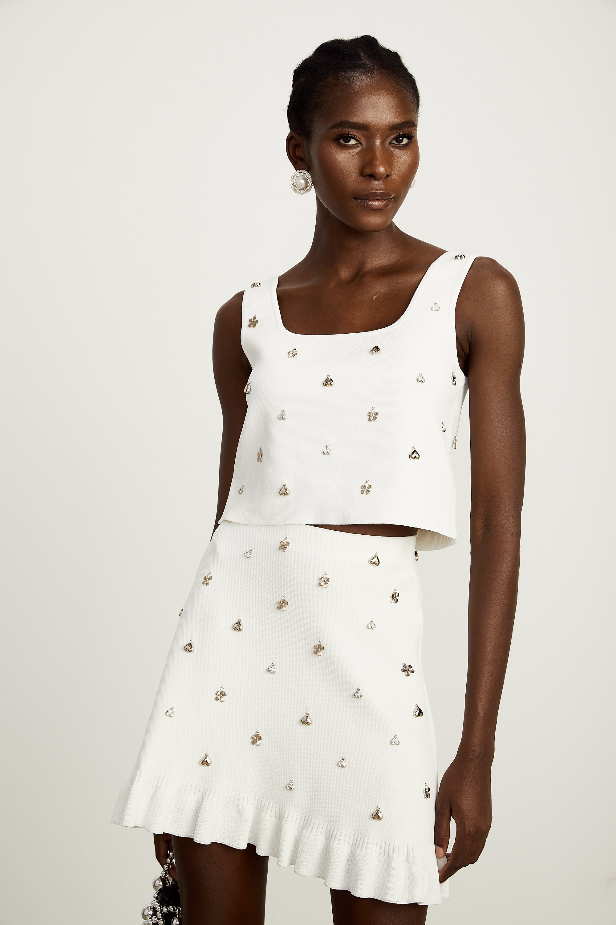 Inès embellished knitted top & skirt matching set (US Only)