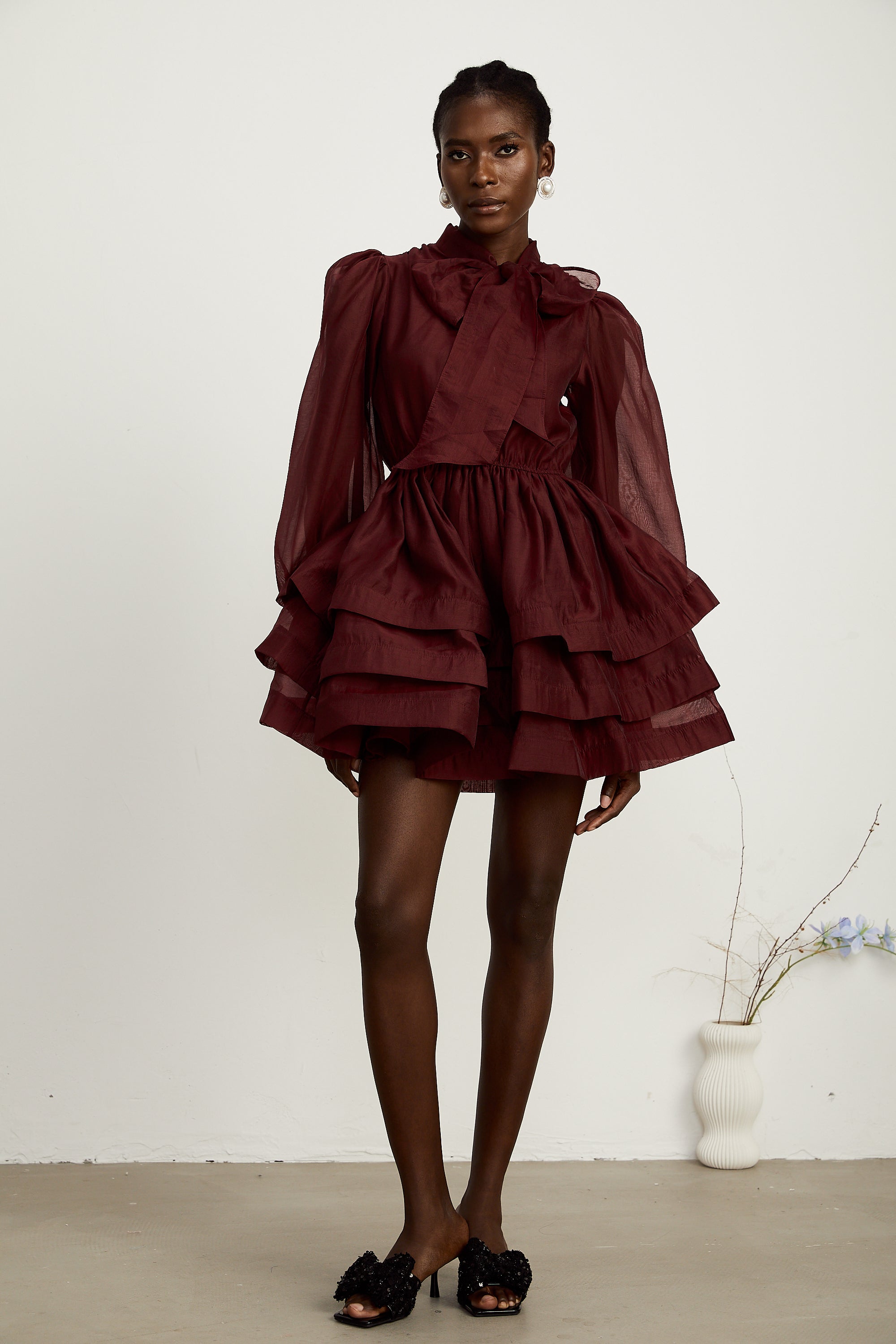 Élodie tiered flared mini dress in Red (Final Sale-US Only)