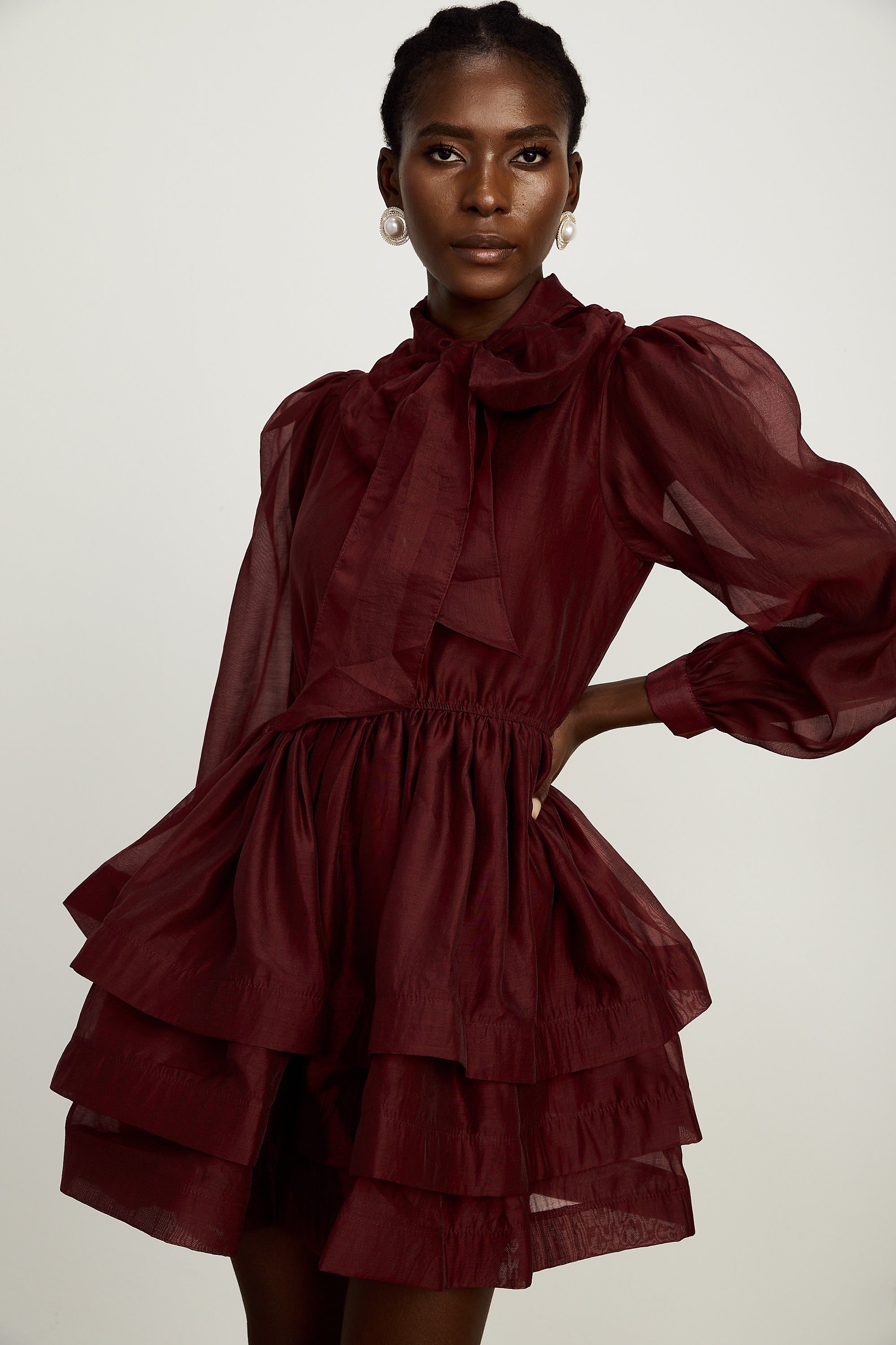 Élodie tiered flared mini dress in Red (Final Sale-US Only)