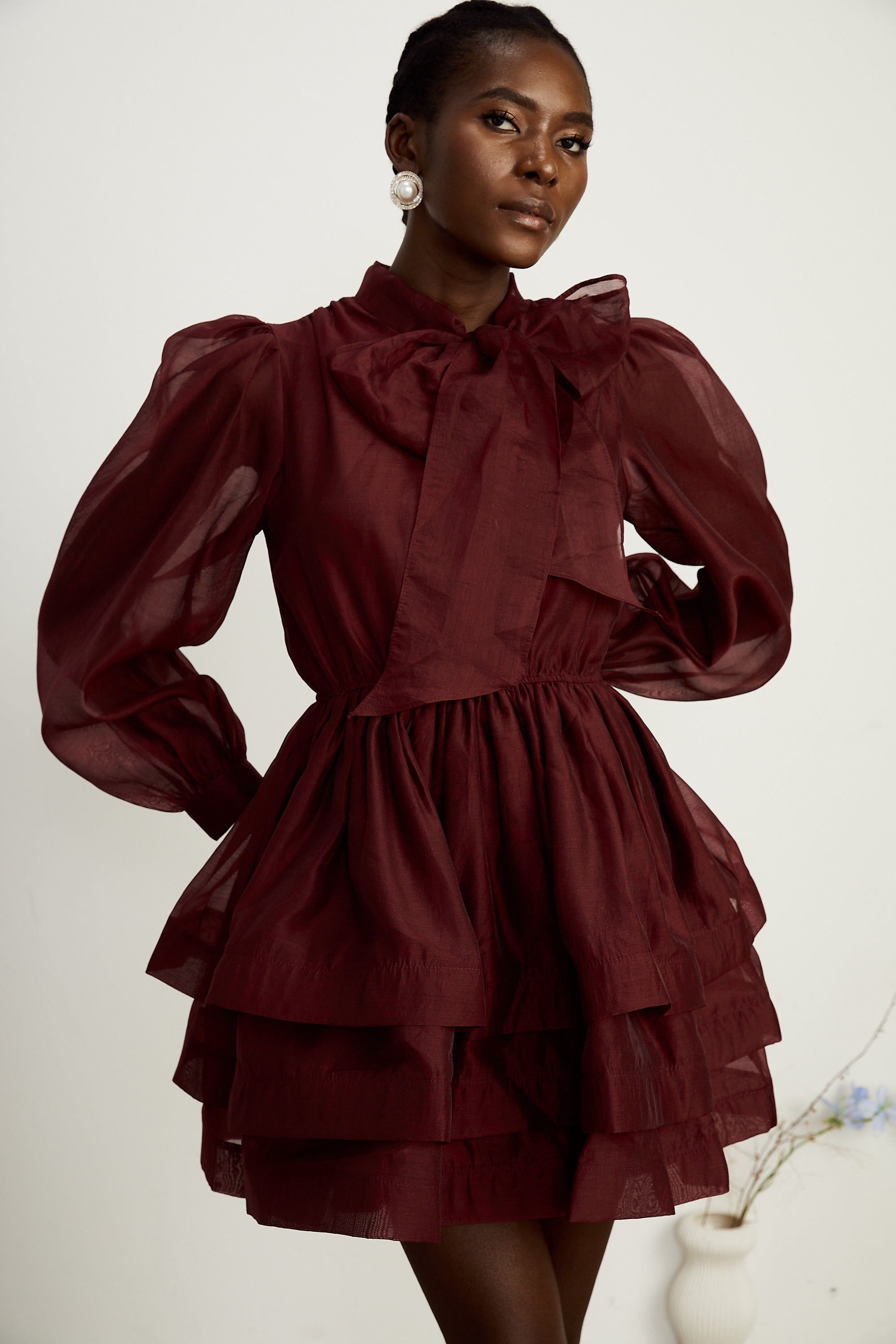 Élodie tiered flared mini dress in Red